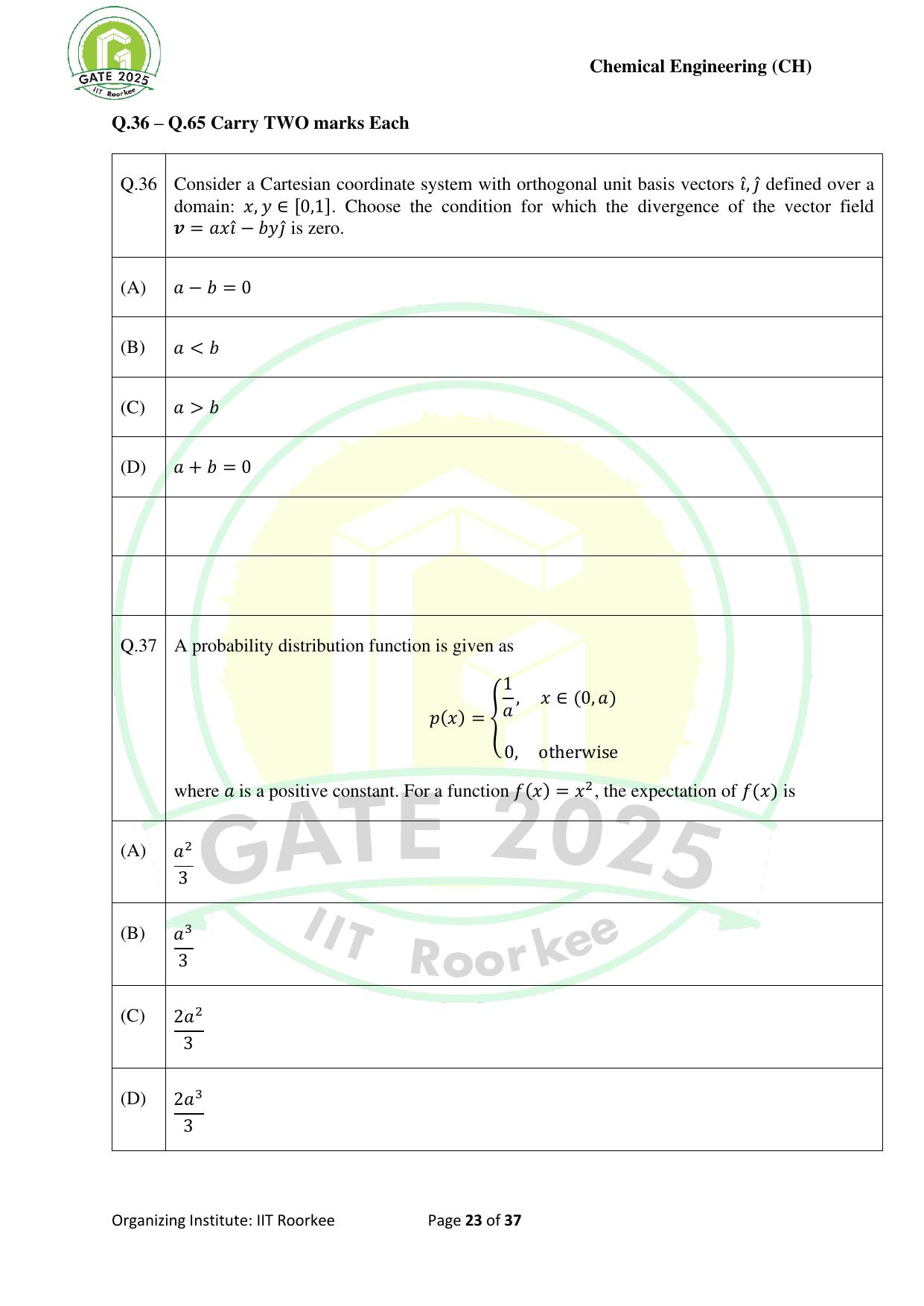 GATE 2025 Chemical Engineering (CH) Question Paper - Page 23