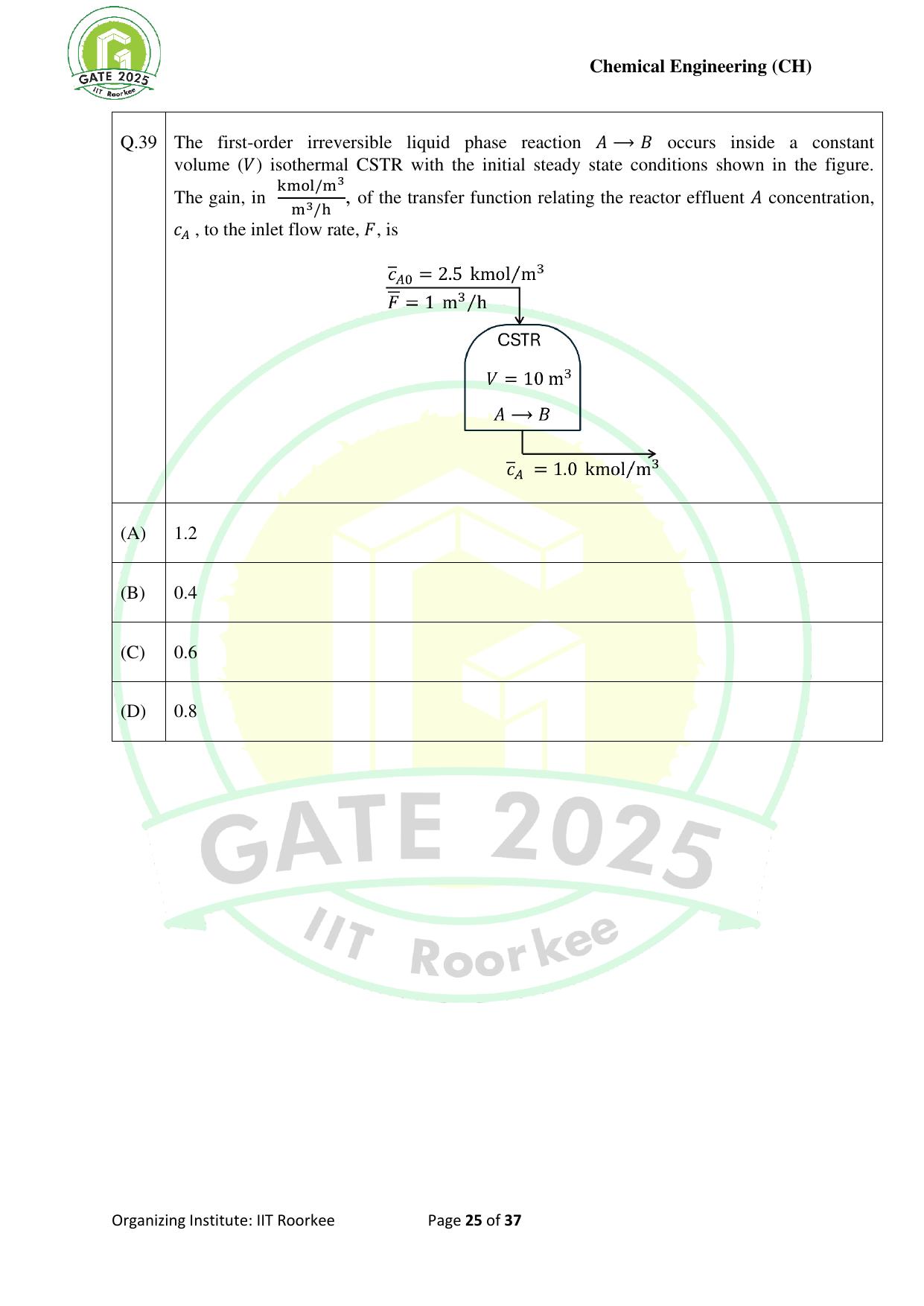 GATE 2025 Chemical Engineering (CH) Question Paper - Page 25