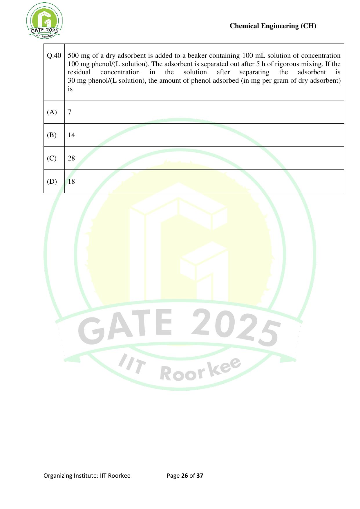 GATE 2025 Chemical Engineering (CH) Question Paper - Page 26