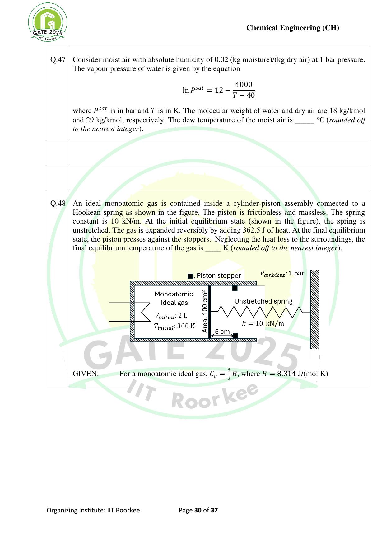 GATE 2025 Chemical Engineering (CH) Question Paper - Page 30