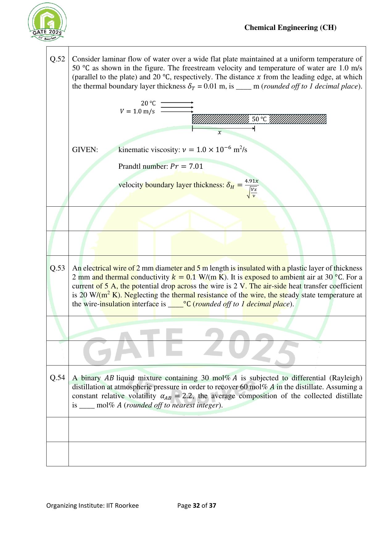 GATE 2025 Chemical Engineering (CH) Question Paper - Page 32