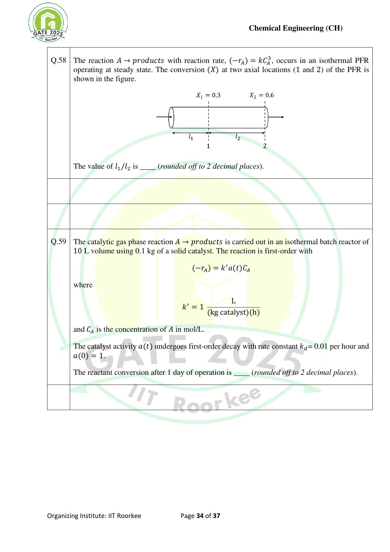 GATE 2025 Chemical Engineering (CH) Question Paper - Page 34