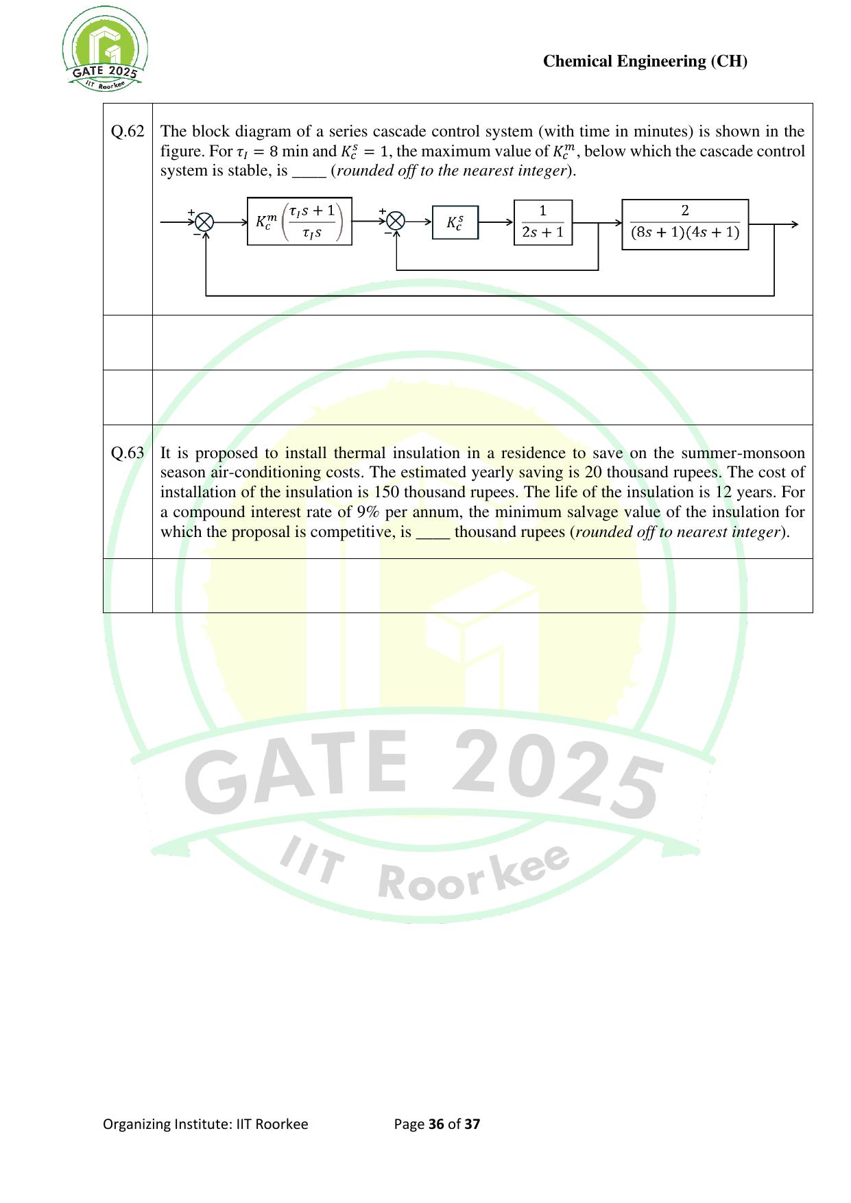 GATE 2025 Chemical Engineering (CH) Question Paper - Page 36