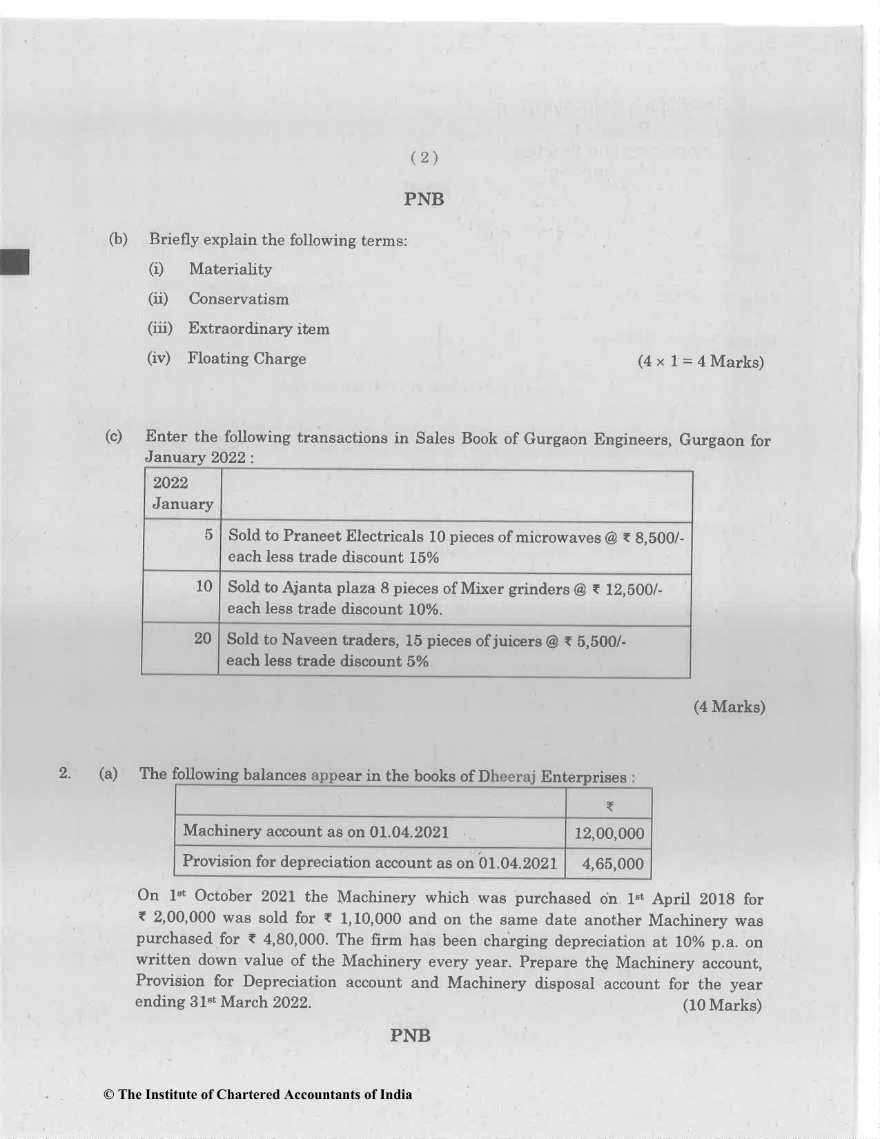 CA Foundation June 2023 Question Paper - Paper 1 (Principles and Practice of Accounting) - Page 2