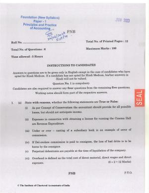 CA Foundation June 2023 Question Paper - Paper 1 (Principles and Practice of Accounting)