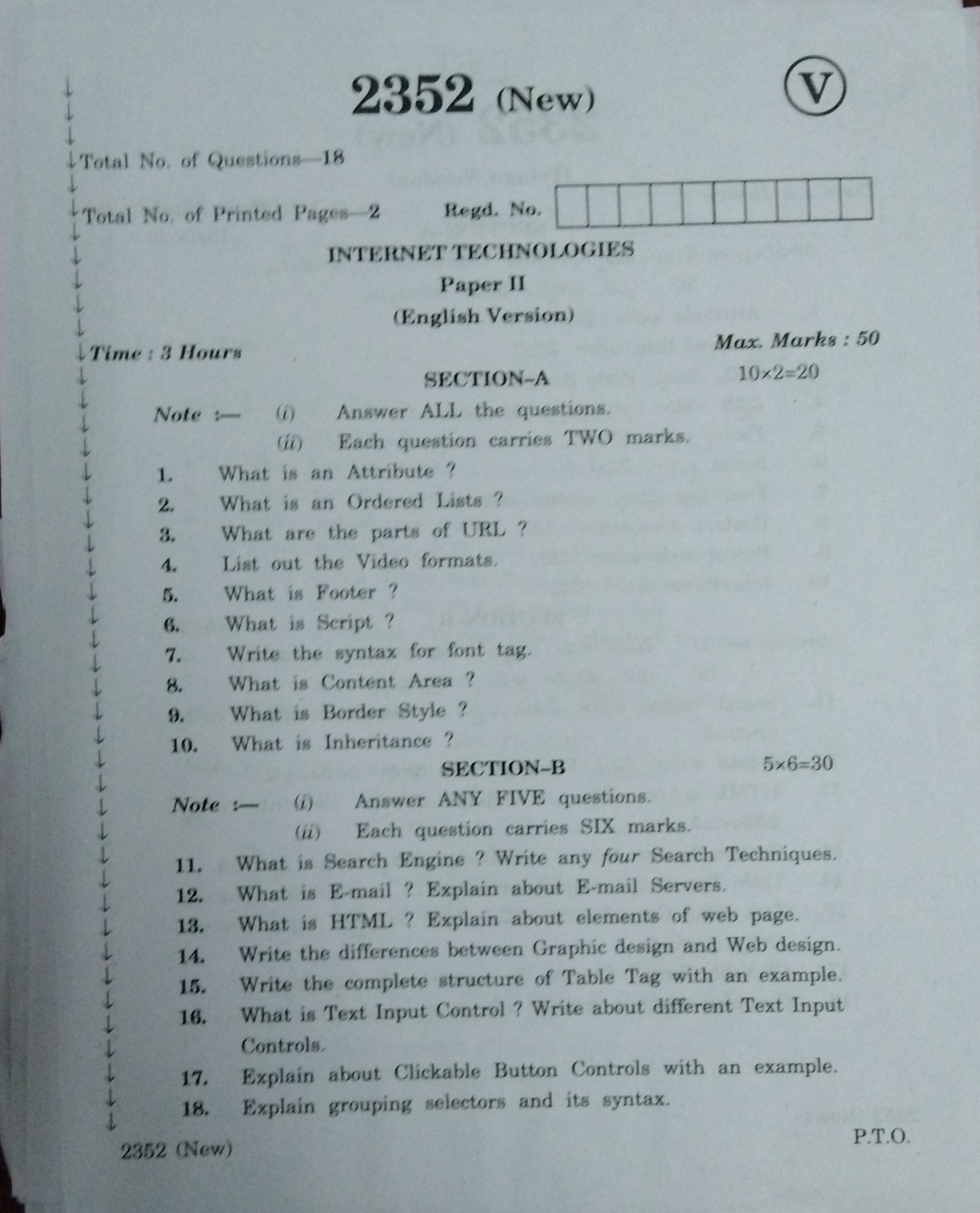 AP Inter 2nd Year Internet Technologies-II (new) March-2020-Vocational Question Paper - Page 1