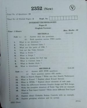 AP Inter 2nd Year Internet Technologies-II (new) March-2020-Vocational Question Paper