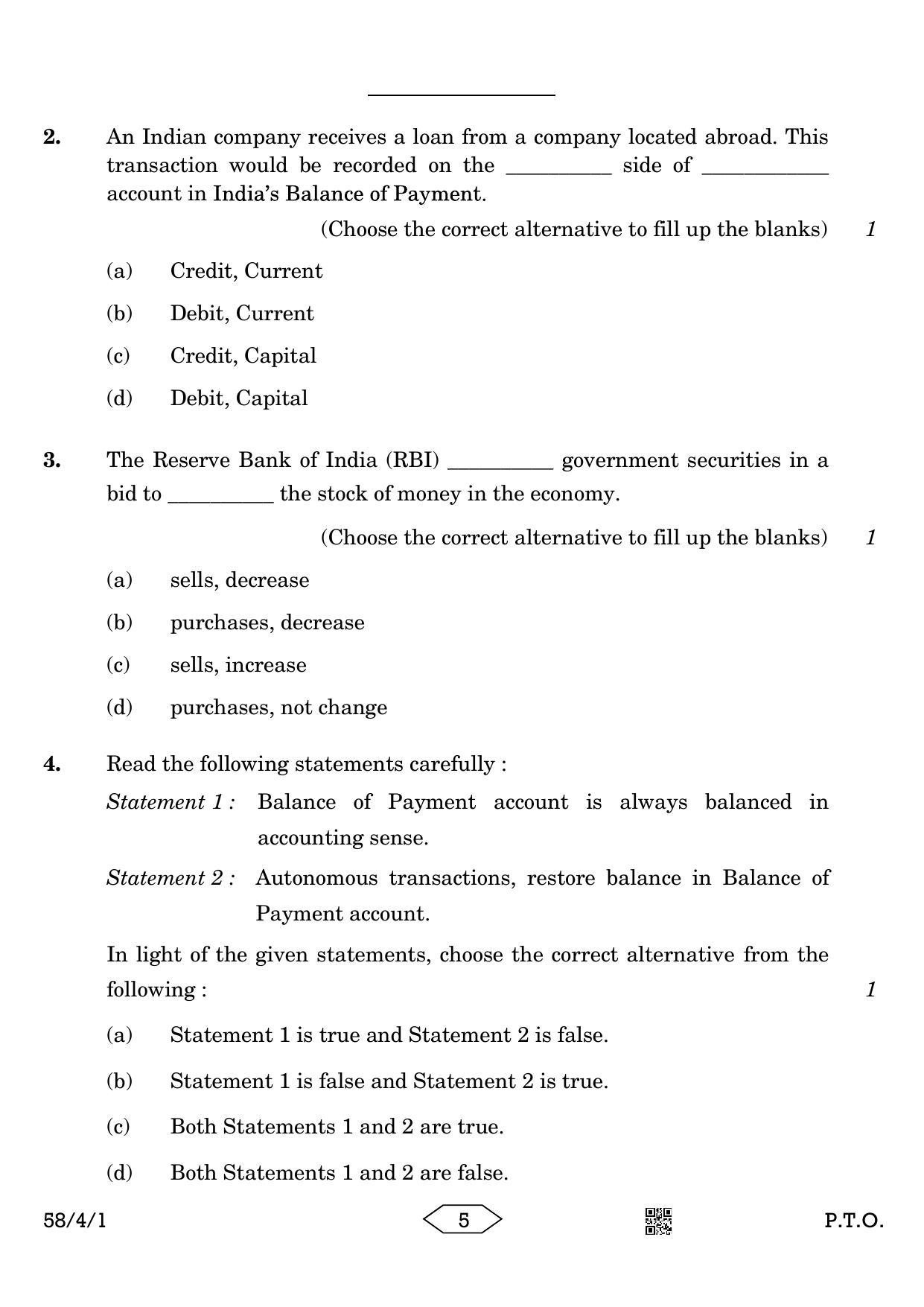 CBSE Class 12 58-4-1 Economics 2023 Question Paper - Page 5