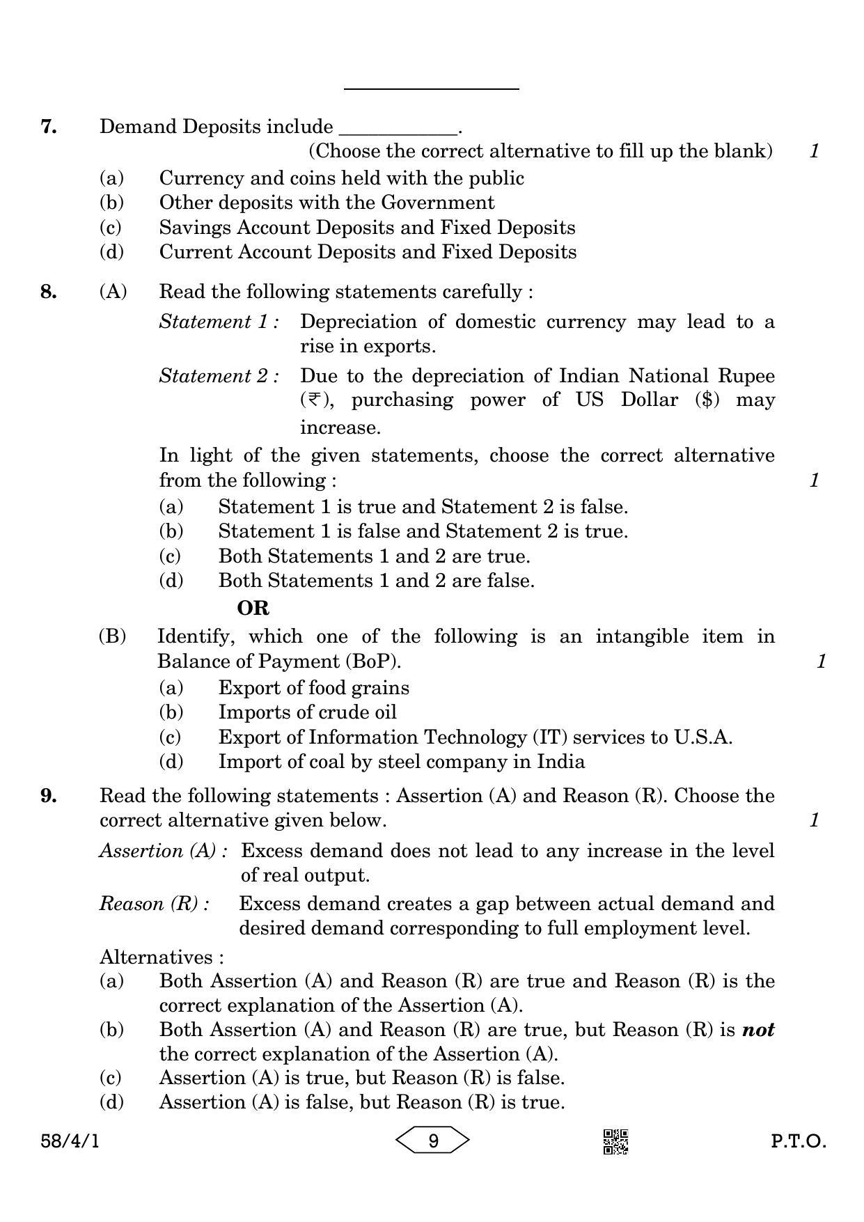 CBSE Class 12 58-4-1 Economics 2023 Question Paper - Page 9