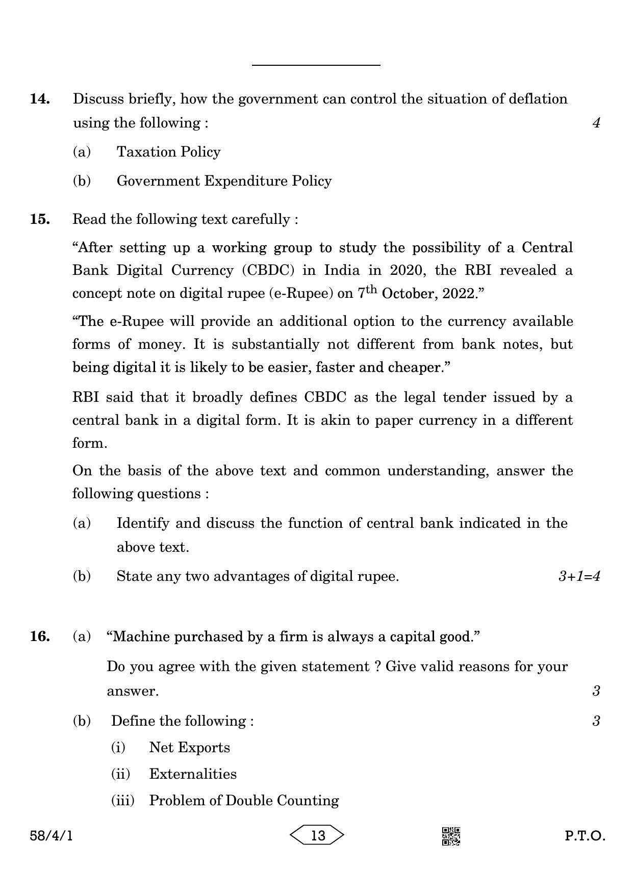 CBSE Class 12 58-4-1 Economics 2023 Question Paper - Page 13