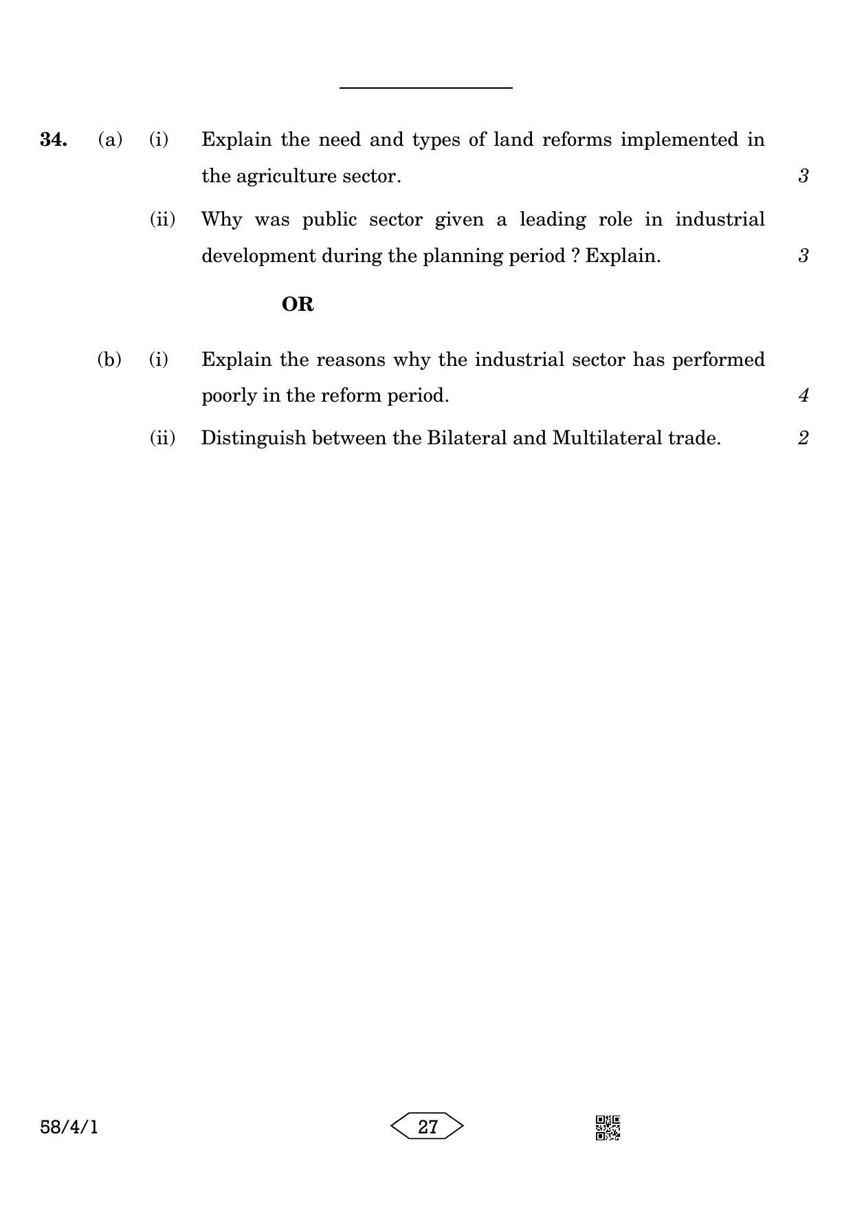 CBSE Class 12 58-4-1 Economics 2023 Question Paper - Page 27