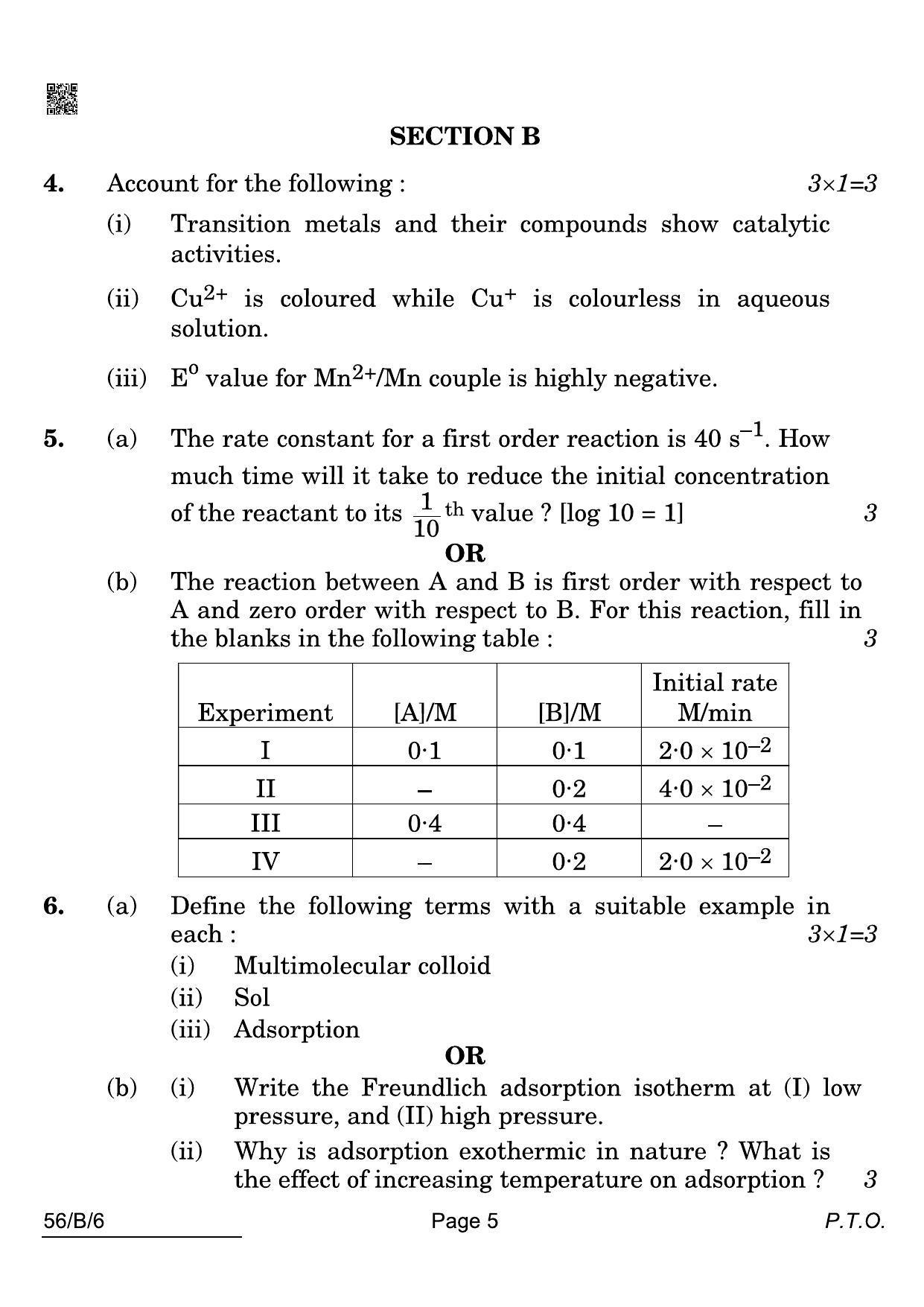 CBSE Class 12 56-B-6 Chemistry Blind 2022 Compartment Question Paper - Page 5