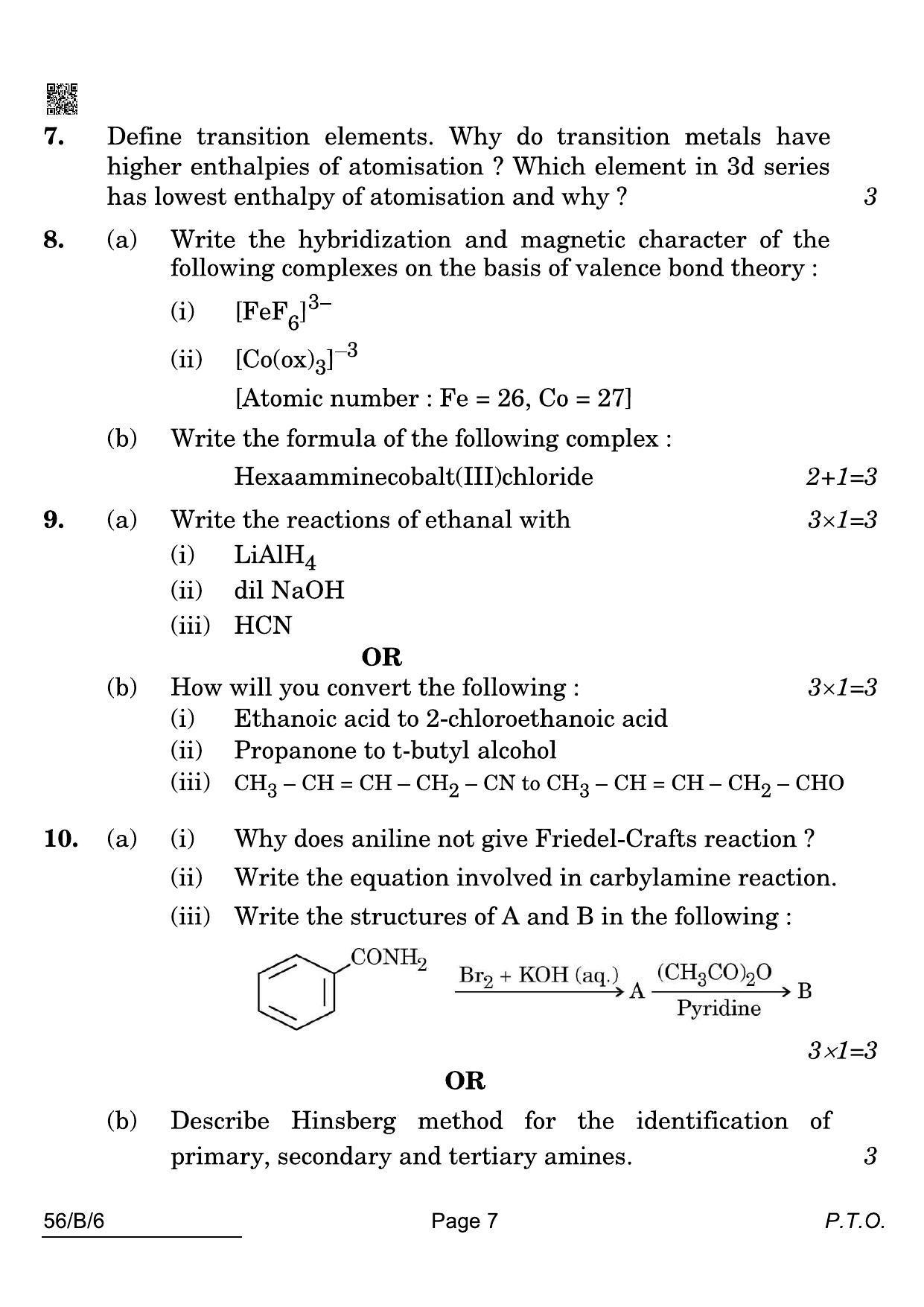CBSE Class 12 56-B-6 Chemistry Blind 2022 Compartment Question Paper - Page 7