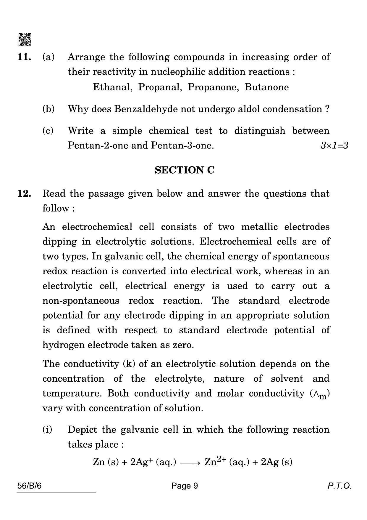 CBSE Class 12 56-B-6 Chemistry Blind 2022 Compartment Question Paper - Page 9