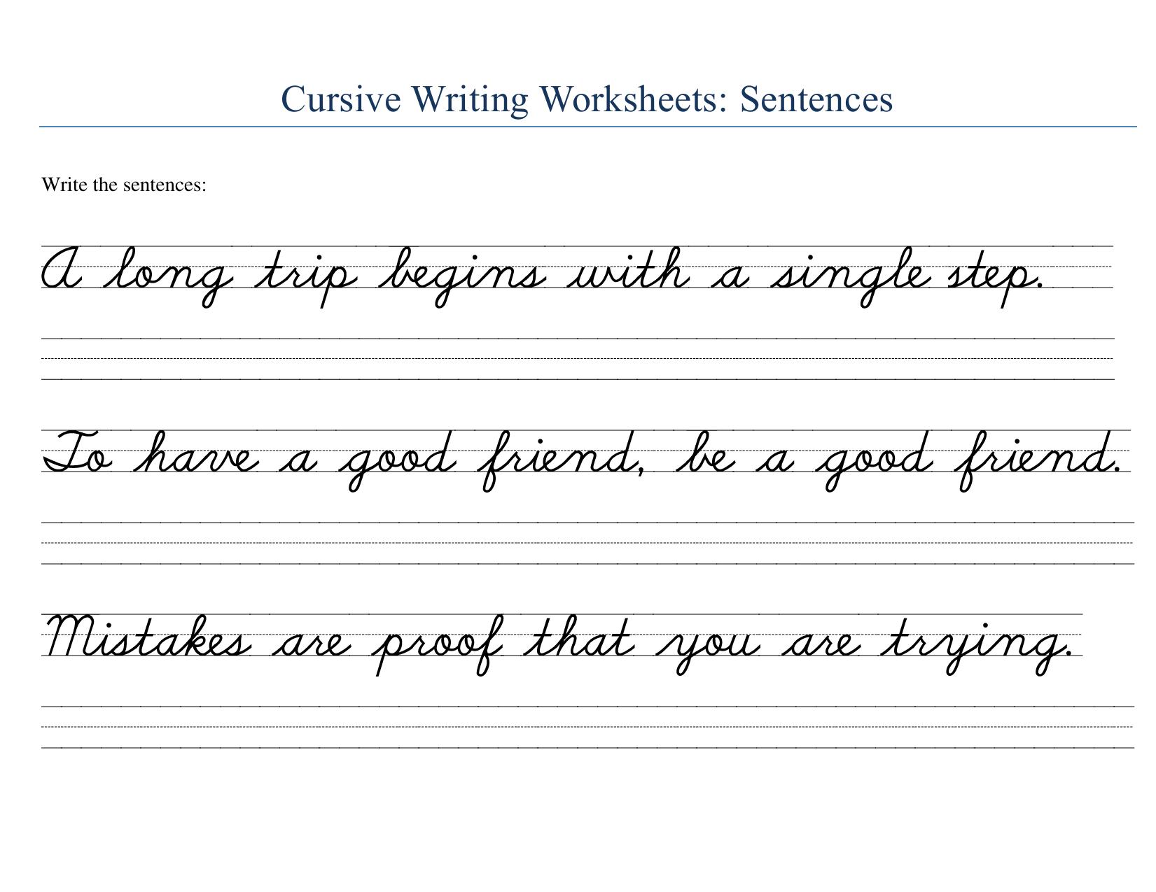 Cursive Sentences Worksheets - Page 3