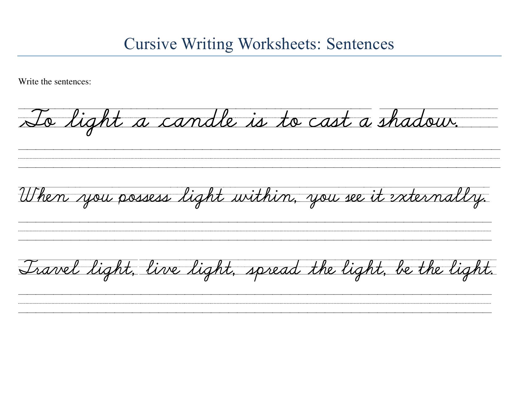 Cursive Sentences Worksheets - Page 9
