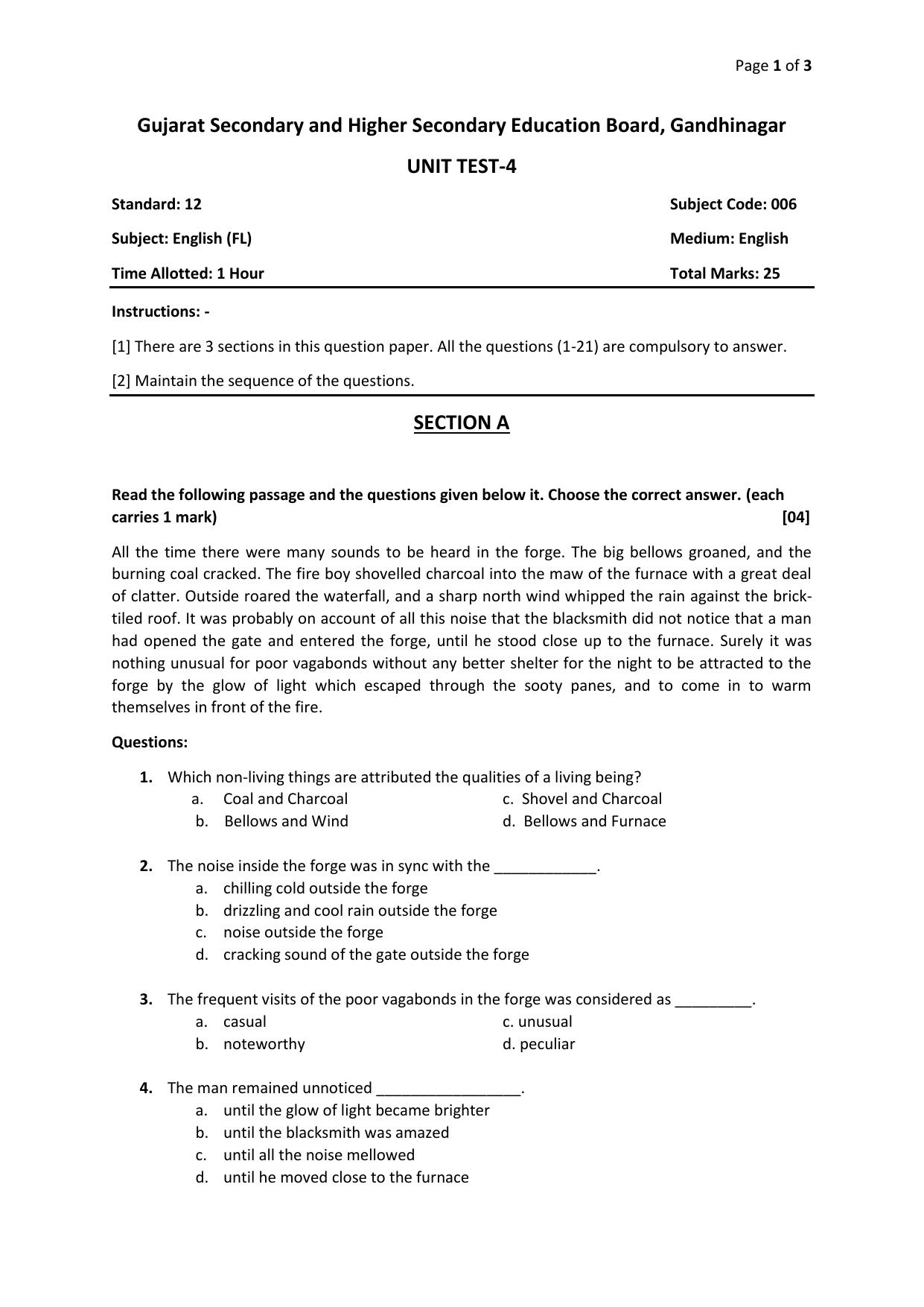 Gujarat Board Class 12th Question Paper 2020: English - Page 1