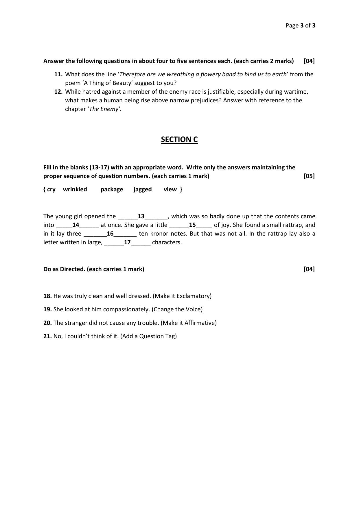 Gujarat Board Class 12th Question Paper 2020: English - Page 3