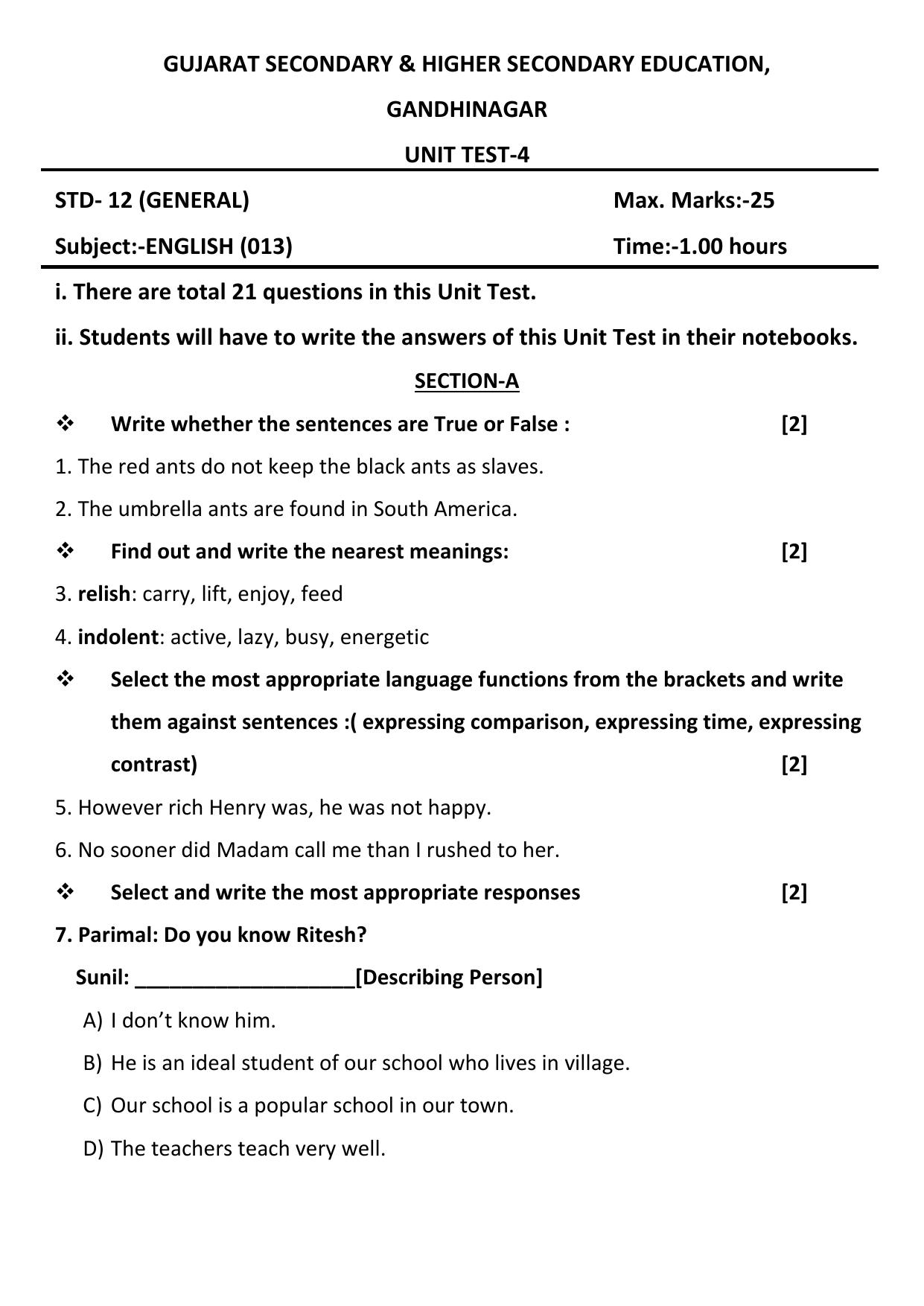 Gujarat Board Class 12th Question Paper 2020: English - Page 4