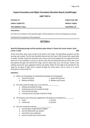 Gujarat Board Class 12th Question Paper 2020: English