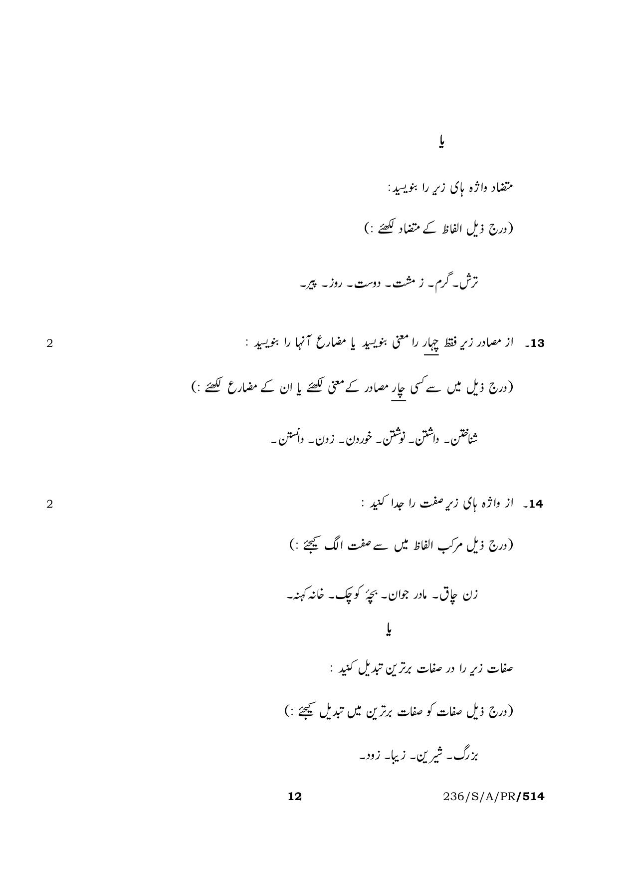 NIOS 2023 Class 10 Persian Question Paper - Page 12
