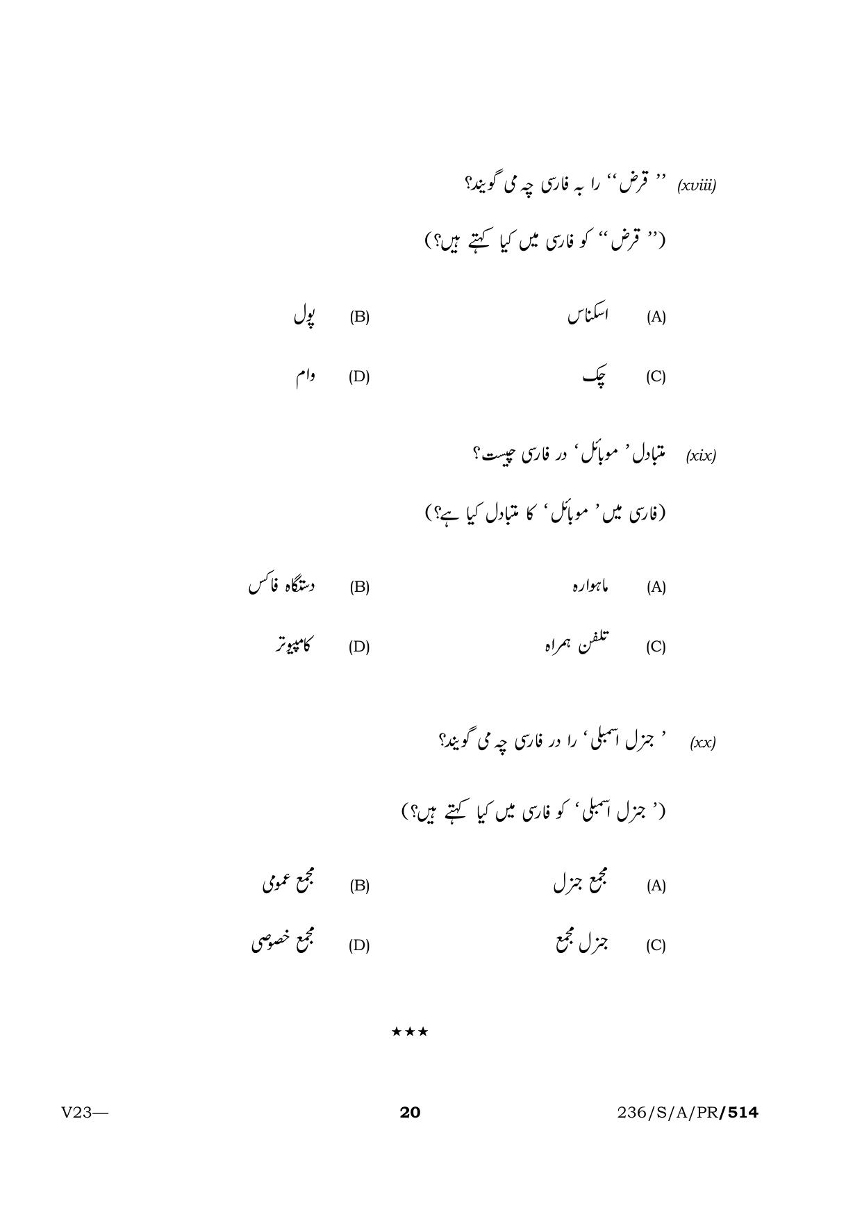NIOS 2023 Class 10 Persian Question Paper - Page 20