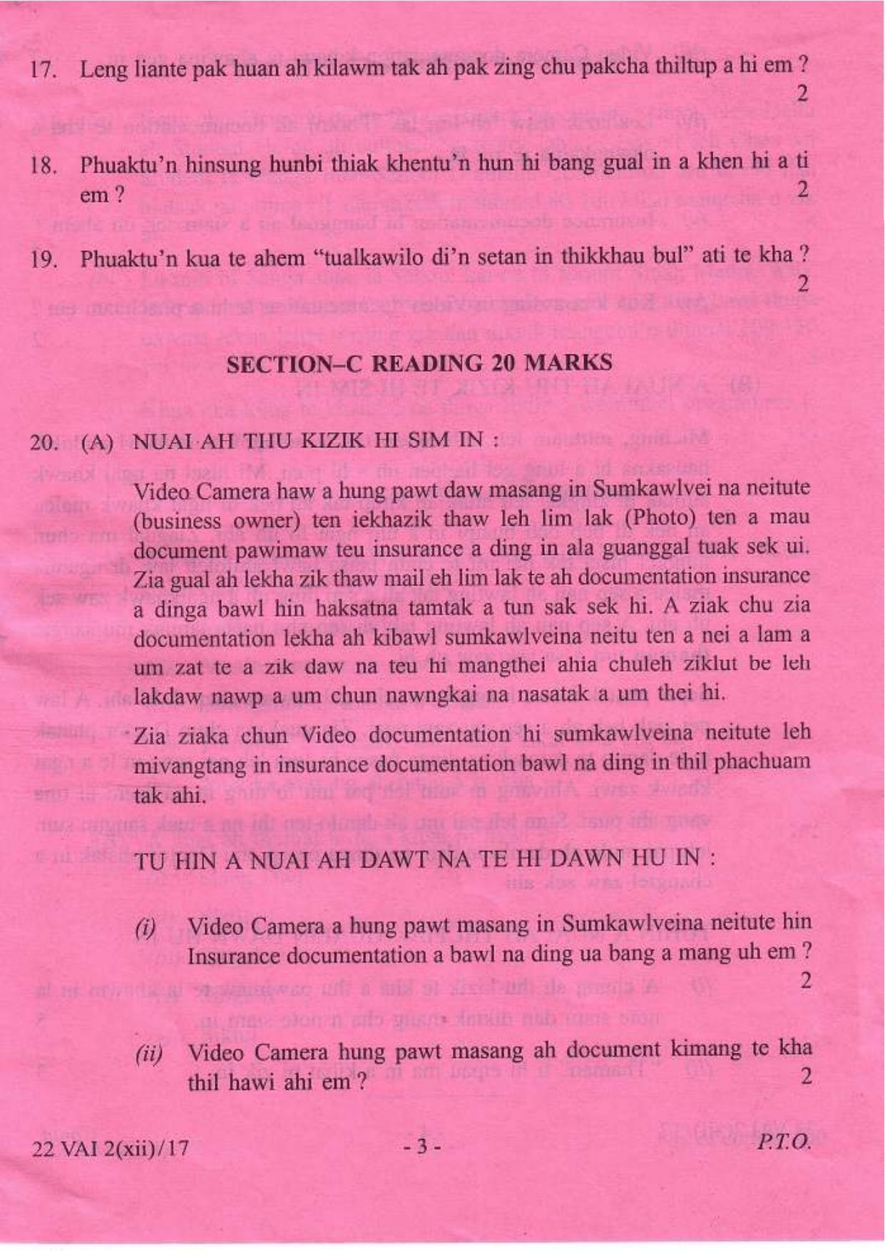 COHSEM Class 12 Vaiphei (M.I.L.) 2017 Question Papers - Page 3