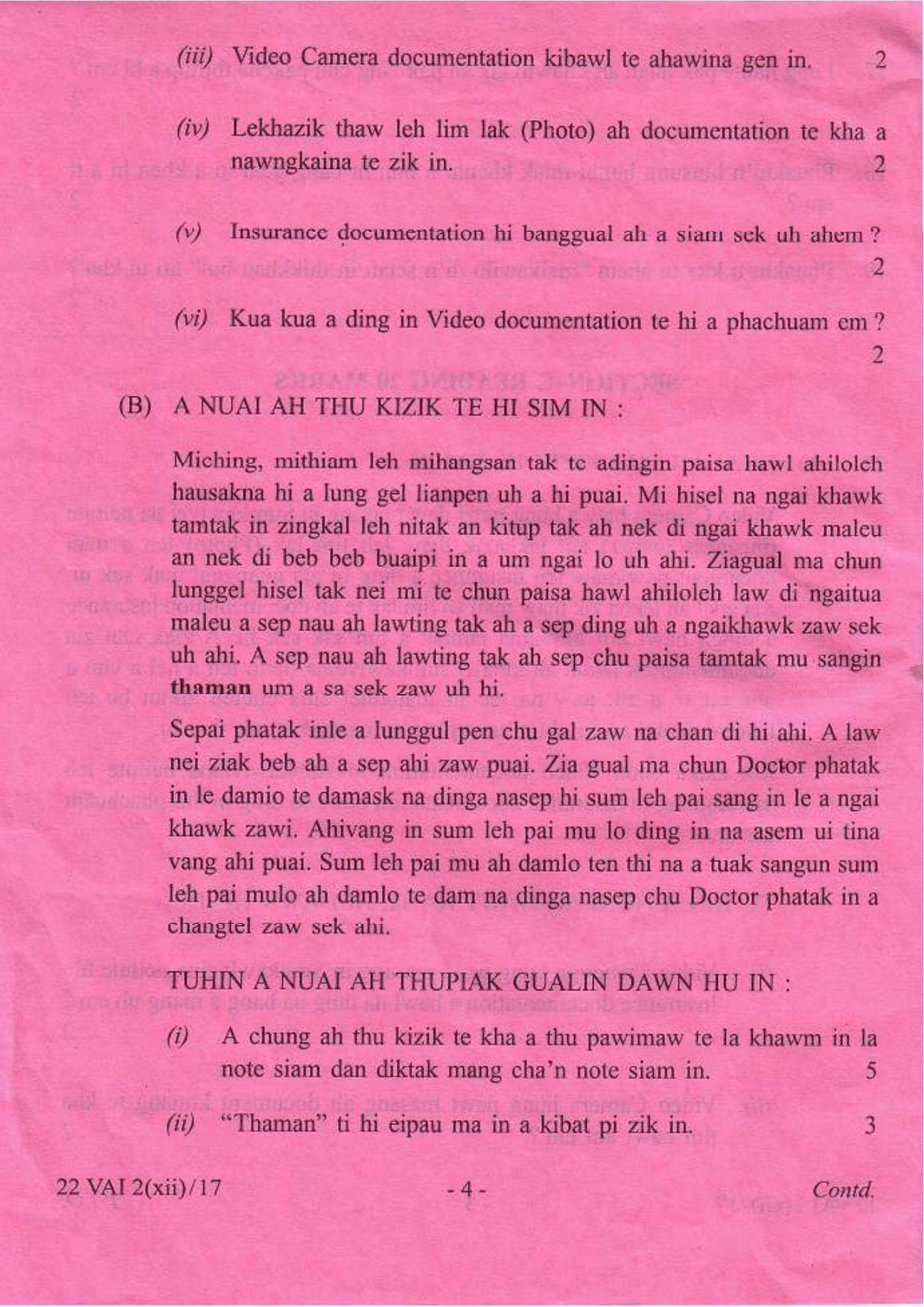 COHSEM Class 12 Vaiphei (M.I.L.) 2017 Question Papers - Page 4