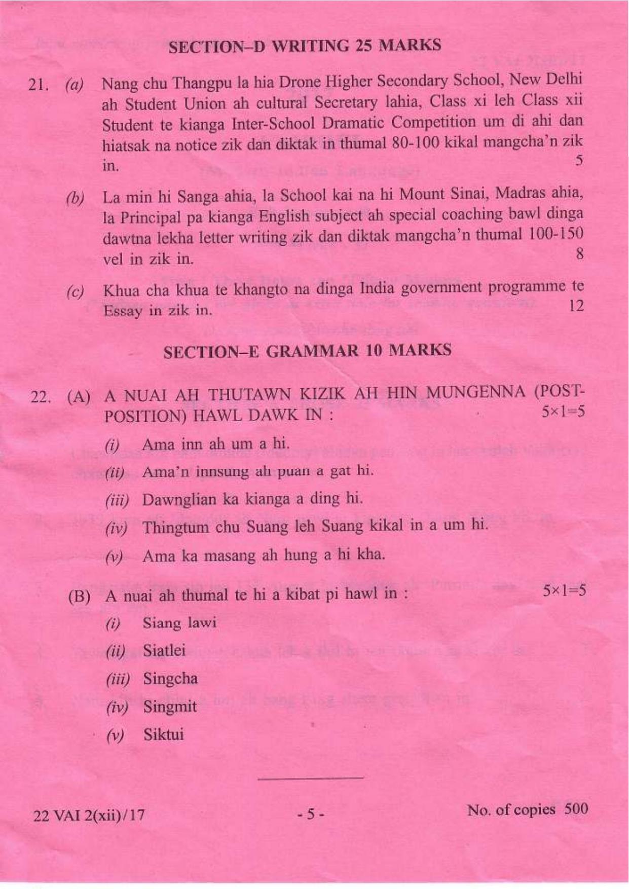 COHSEM Class 12 Vaiphei (M.I.L.) 2017 Question Papers - Page 5