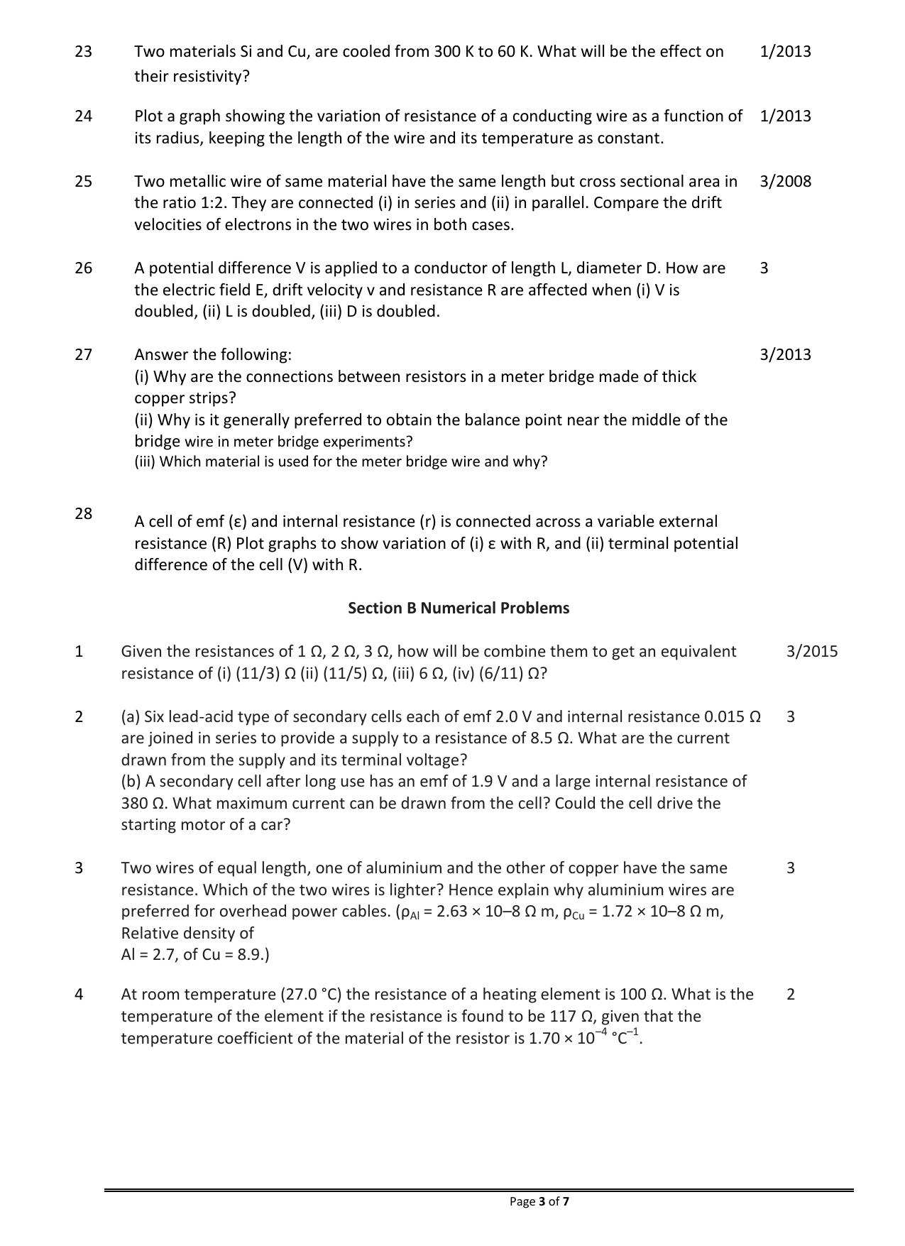 CBSE Worksheets for Class 12 Physics Current Electricity - Page 3