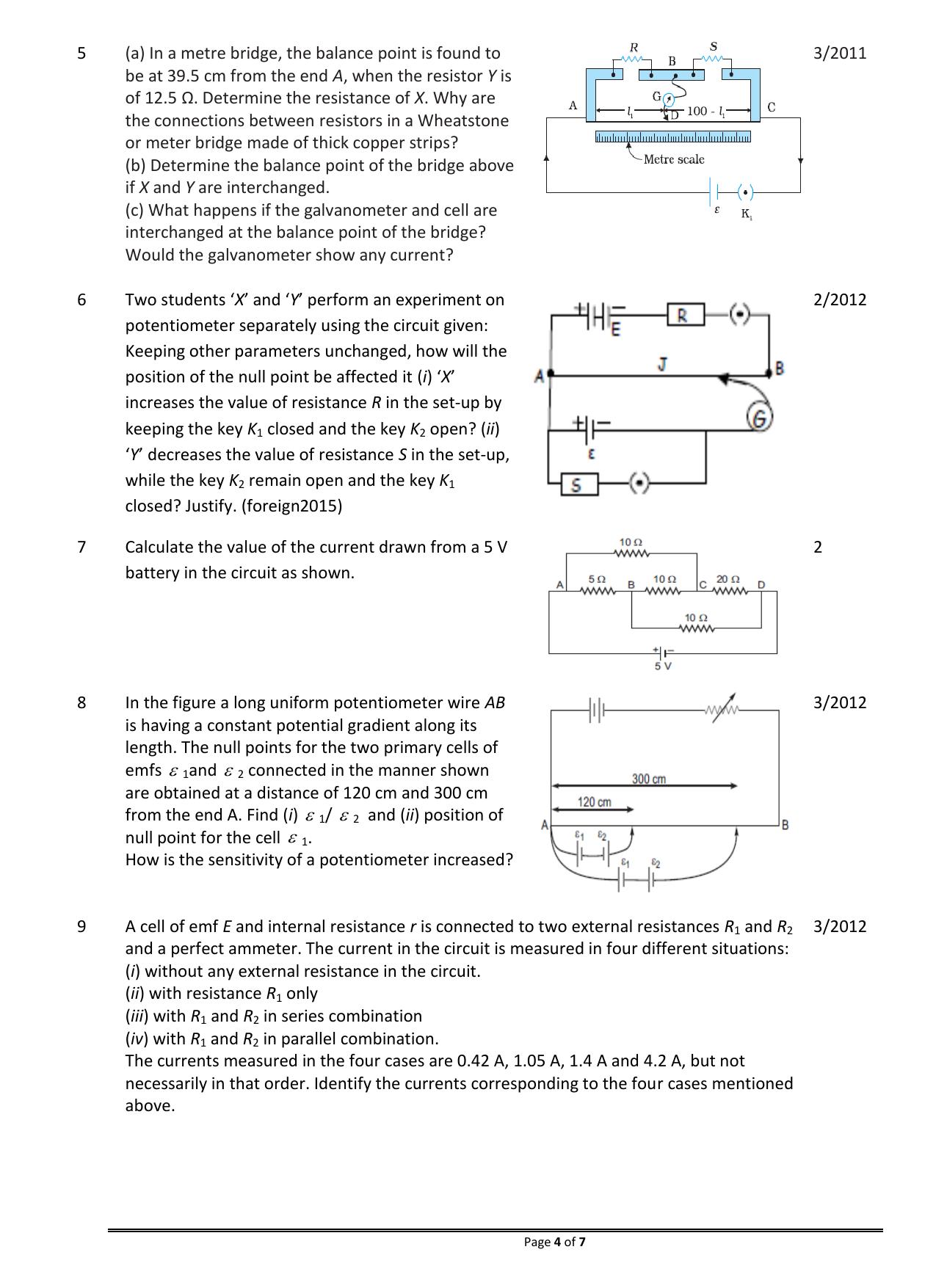 CBSE Worksheets for Class 12 Physics Current Electricity - Page 4