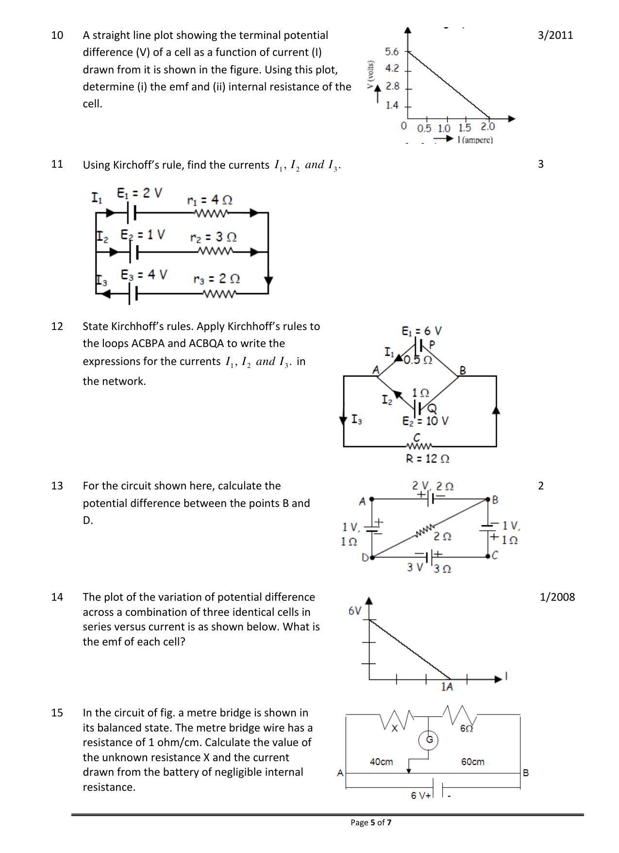 CBSE Worksheets for Class 12 Physics Current Electricity - Page 5