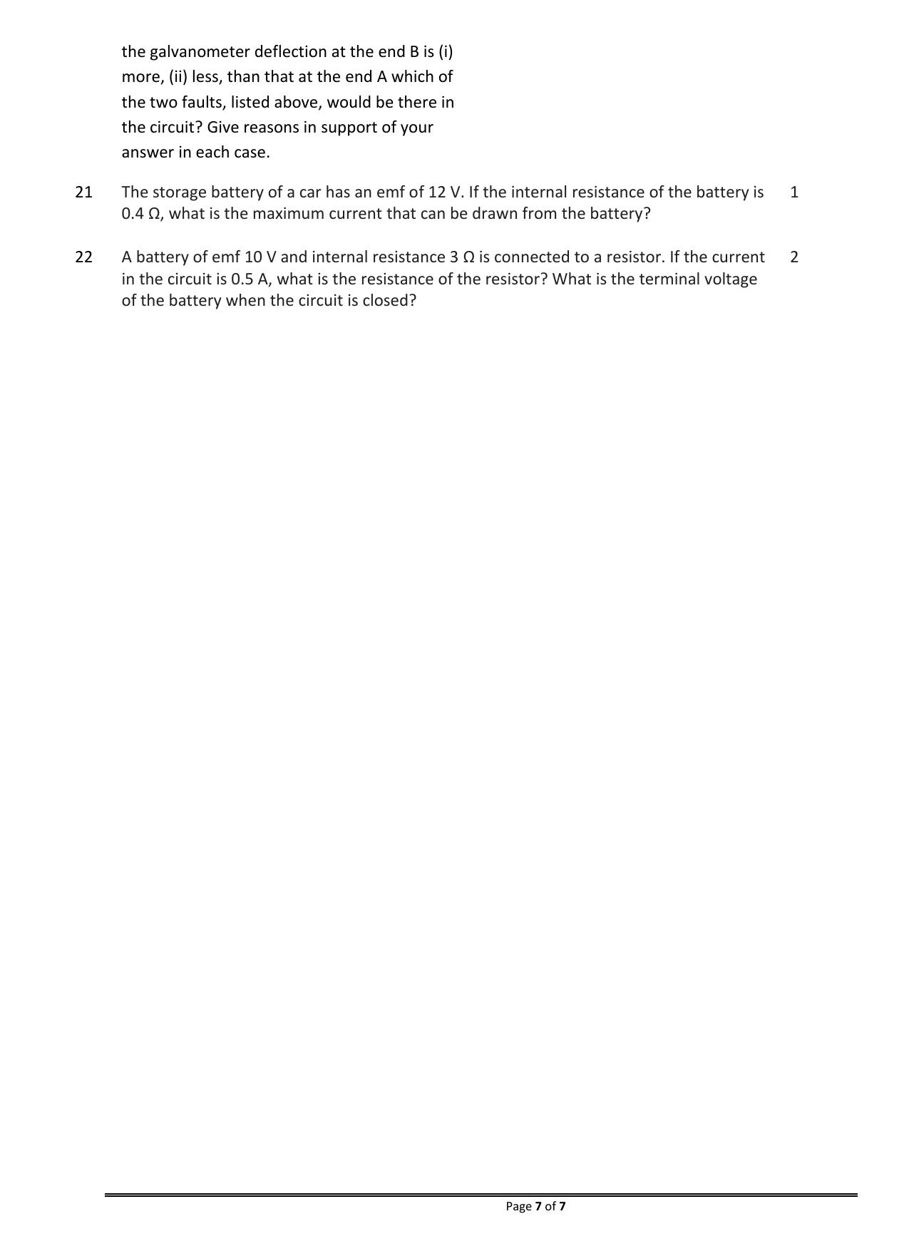 CBSE Worksheets for Class 12 Physics Current Electricity - Page 7