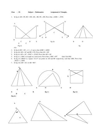 CBSE Worksheets for Class 9 Mathematics Incentre of a Triangle Assignment 1