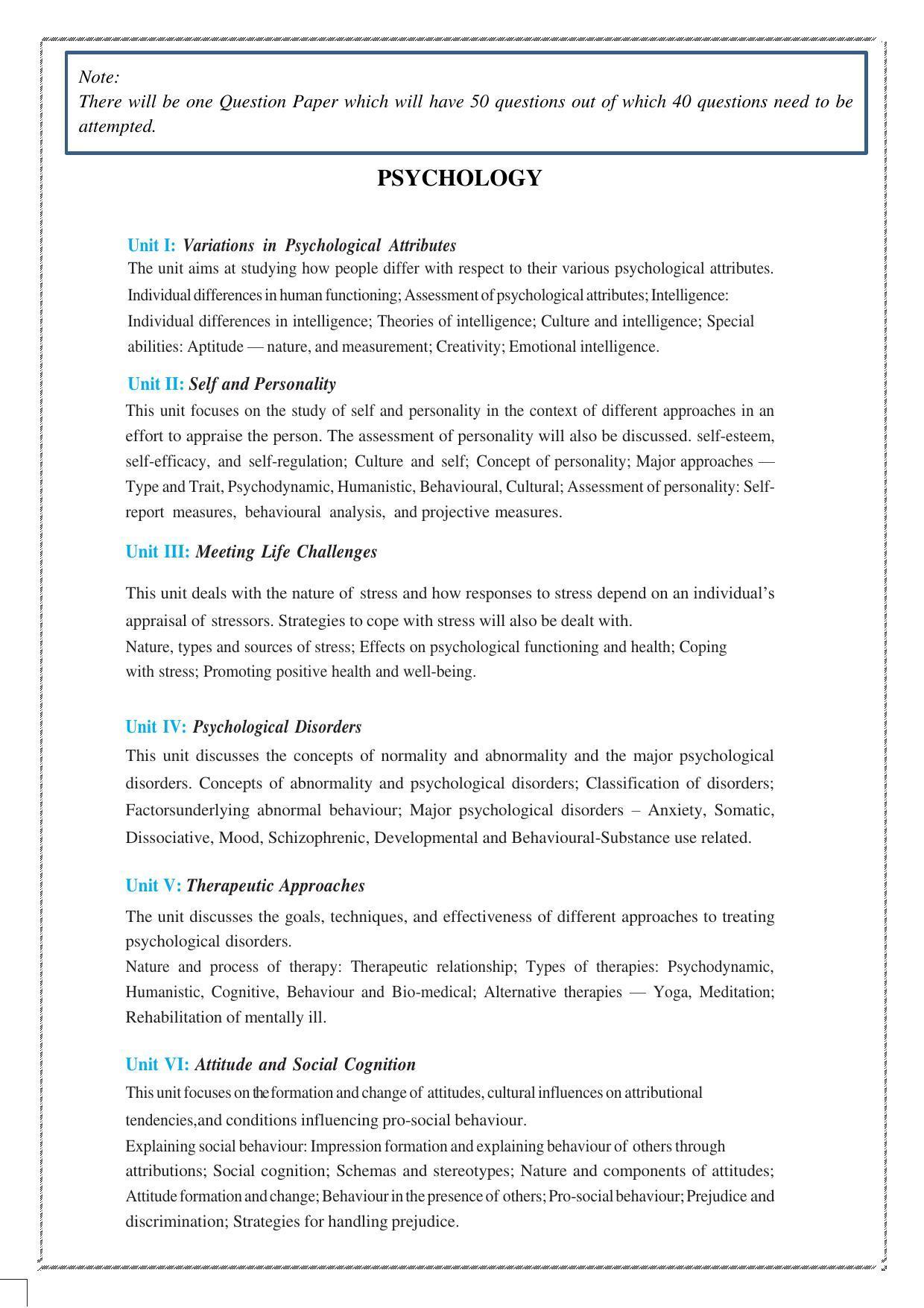 CUET Syllabus for Psychology (English) - Page 2
