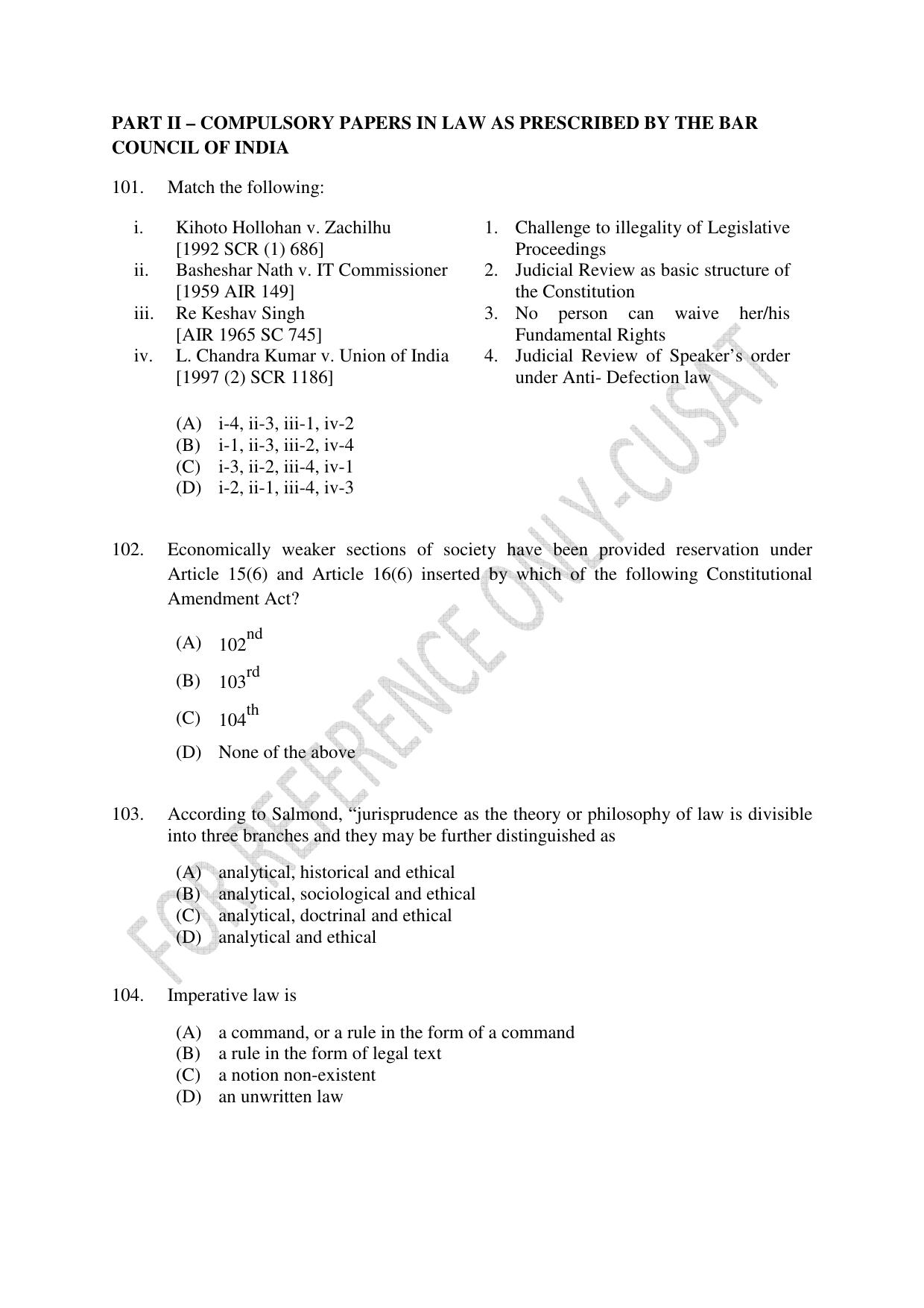 CUSAT CAT 2022 Law for LLM Question Paper - Page 23