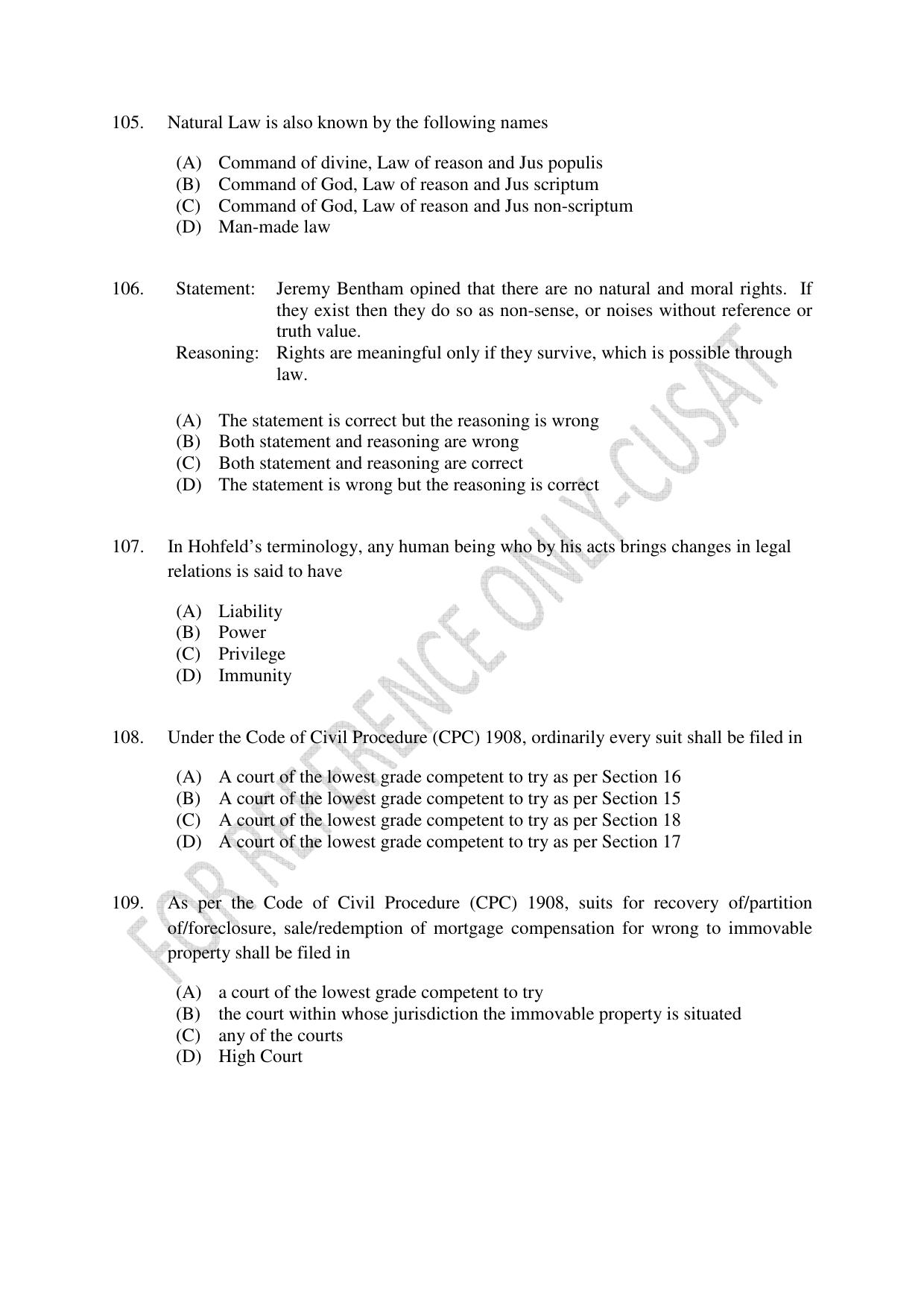 CUSAT CAT 2022 Law for LLM Question Paper - Page 24