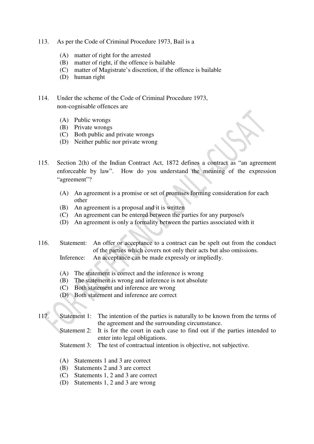 CUSAT CAT 2022 Law for LLM Question Paper - Page 26