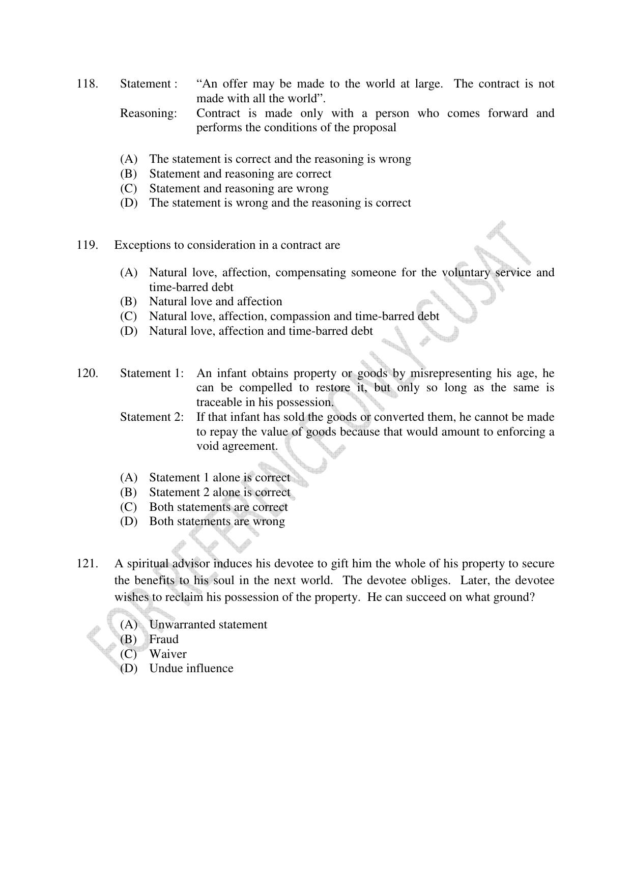 CUSAT CAT 2022 Law for LLM Question Paper - Page 27