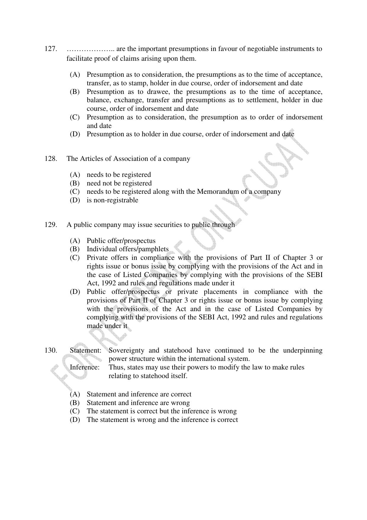 CUSAT CAT 2022 Law for LLM Question Paper - Page 29
