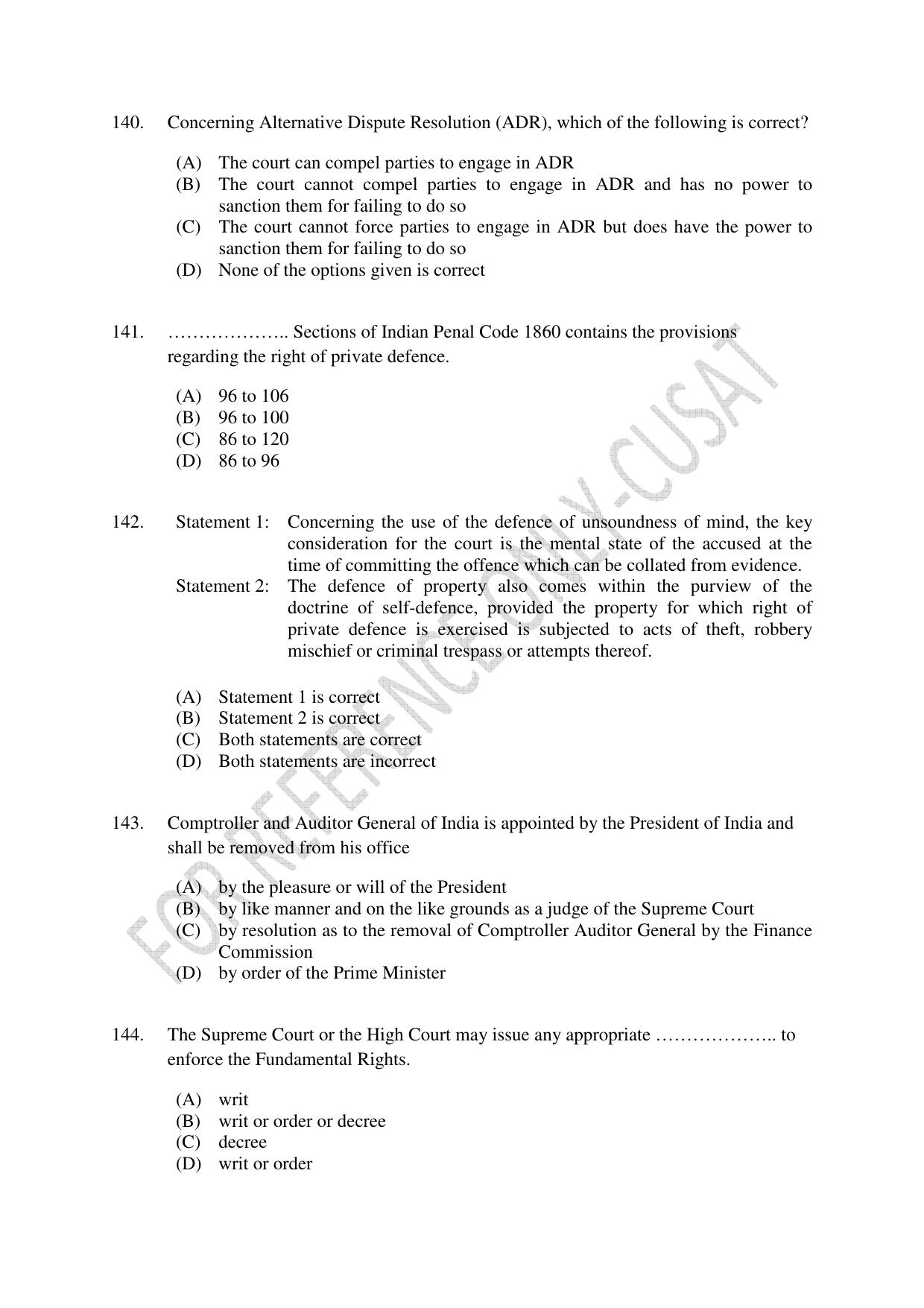 CUSAT CAT 2022 Law for LLM Question Paper - Page 32