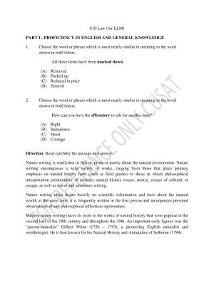 CUSAT CAT 2022 Law for LLM Question Paper