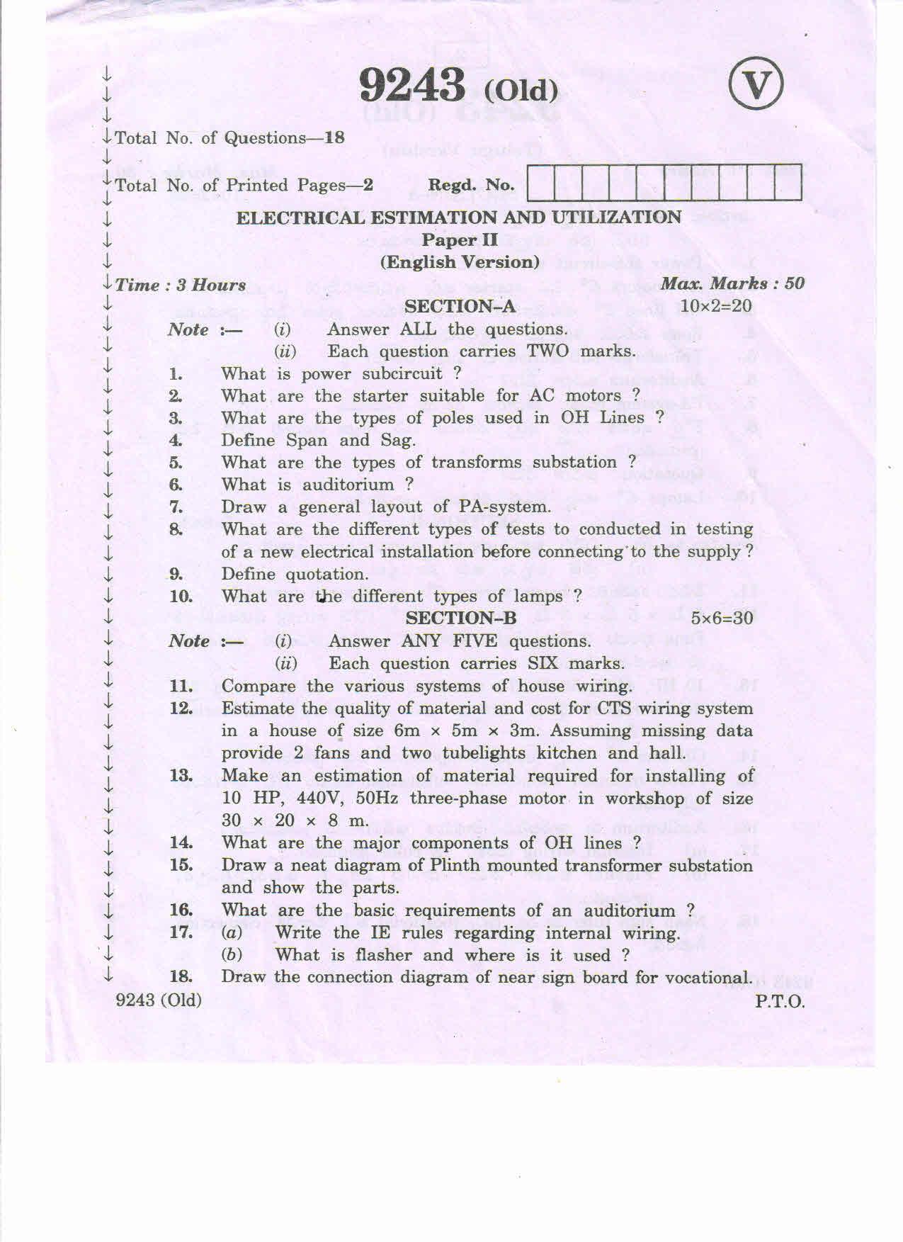 AP Inter 2nd Year Electrical Estimation Utilization-II (old) March-2020-Vocational Question Pape - Page 1