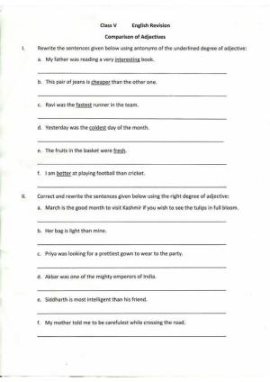 Worksheet for Class 5 English Assignment 1