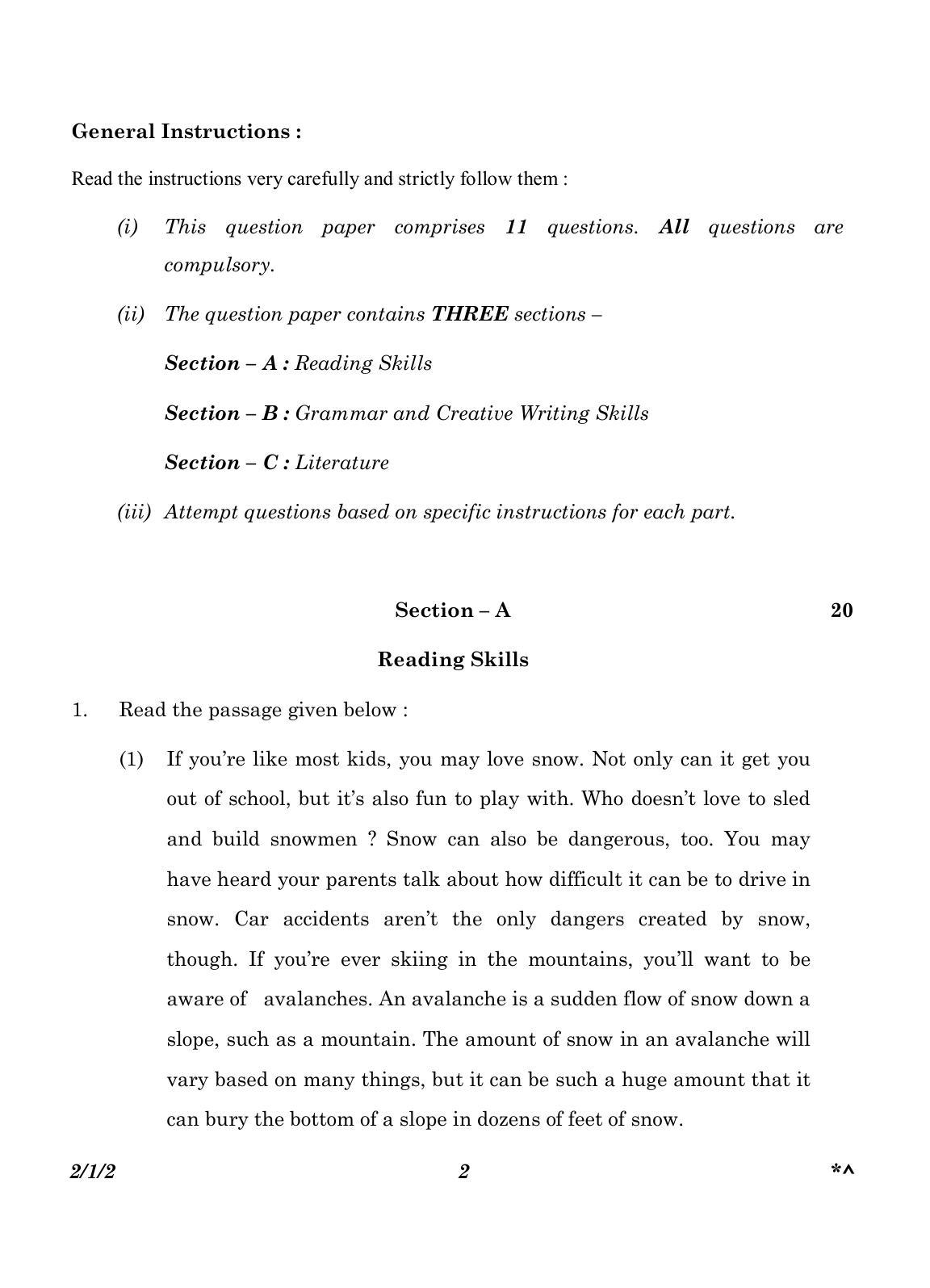 CBSE Class 10 2-1-2_English Language And Literature 2023 Question Paper - Page 2