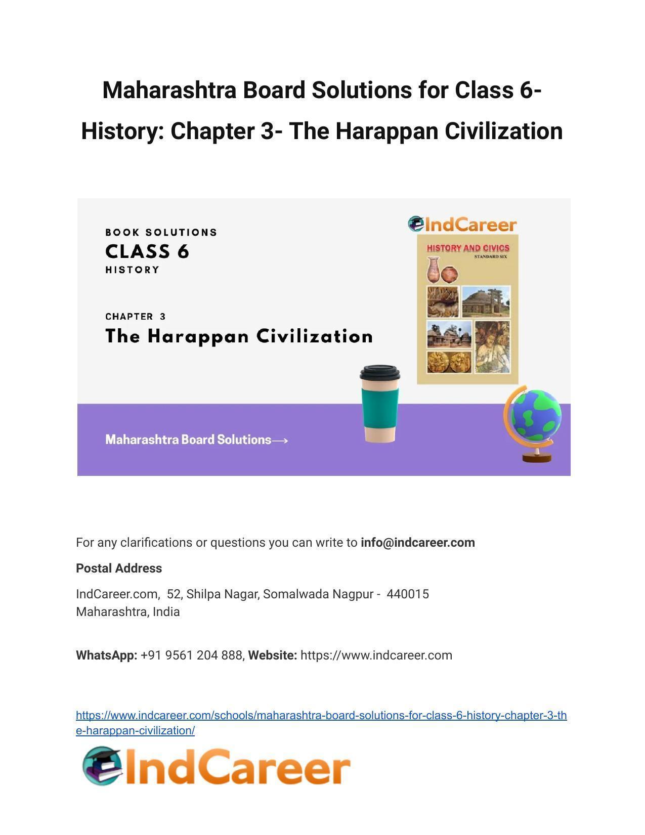 Maharashtra Board Solutions for Class 6- History: Chapter 3- The Harappan Civilization - Page 1