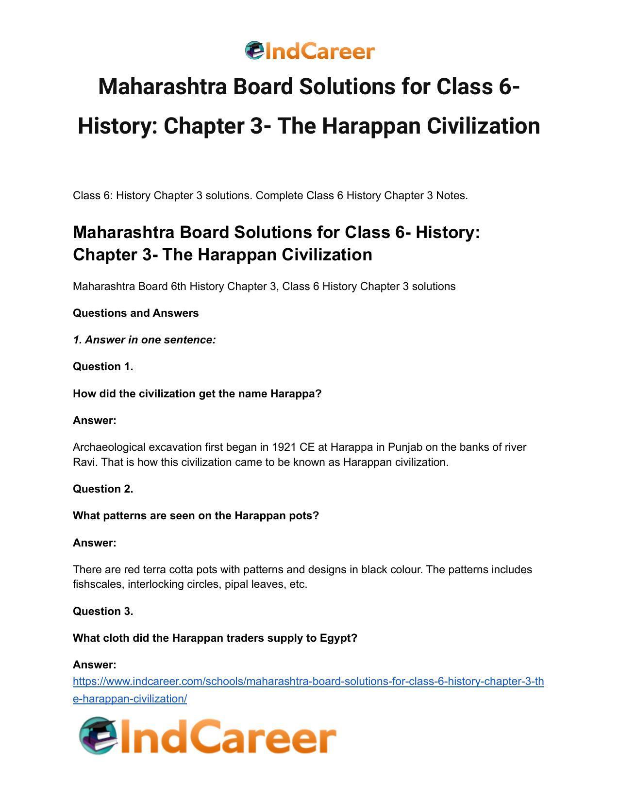 Maharashtra Board Solutions for Class 6- History: Chapter 3- The Harappan Civilization - Page 2