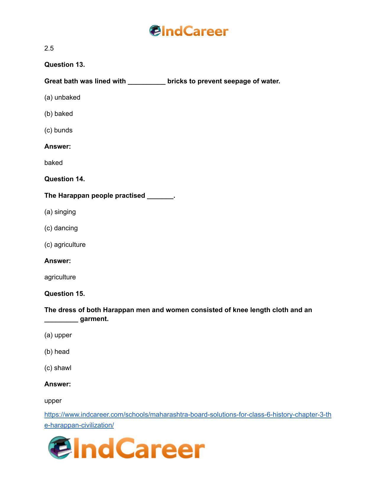 Maharashtra Board Solutions for Class 6- History: Chapter 3- The Harappan Civilization - Page 10