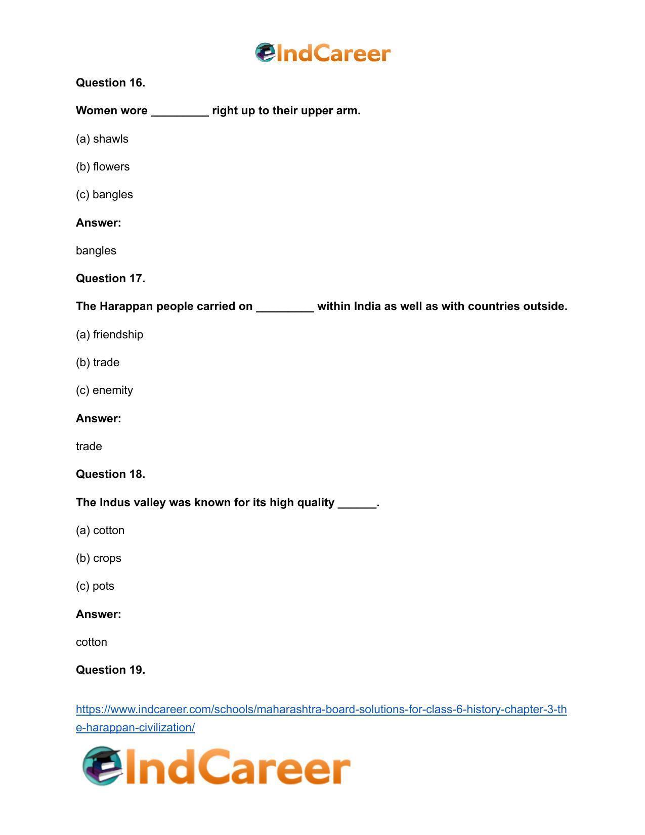 Maharashtra Board Solutions for Class 6- History: Chapter 3- The Harappan Civilization - Page 11