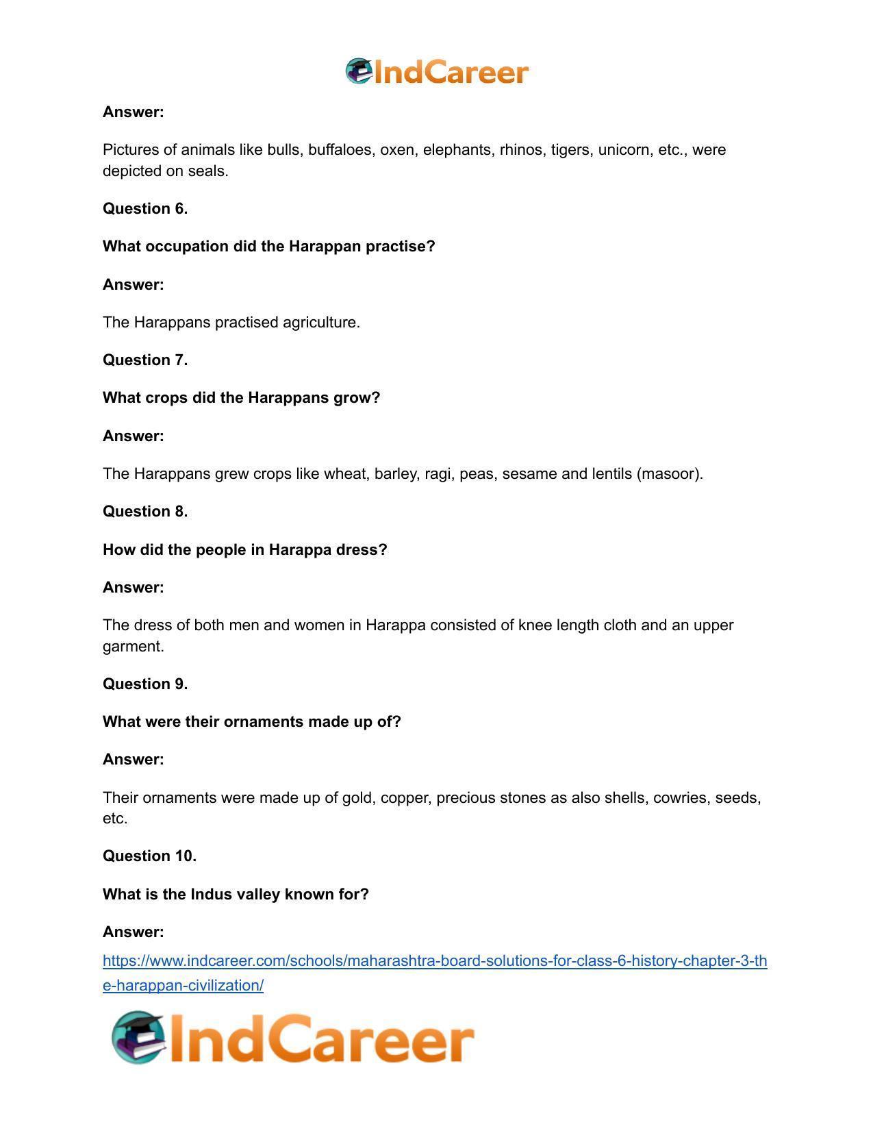 Maharashtra Board Solutions for Class 6- History: Chapter 3- The Harappan Civilization - Page 15